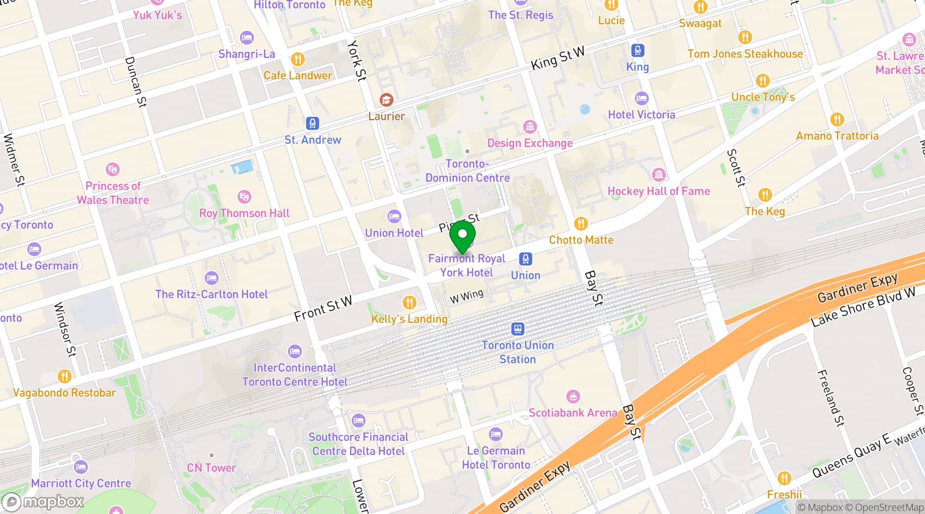 Map showing Fairmont Royal York