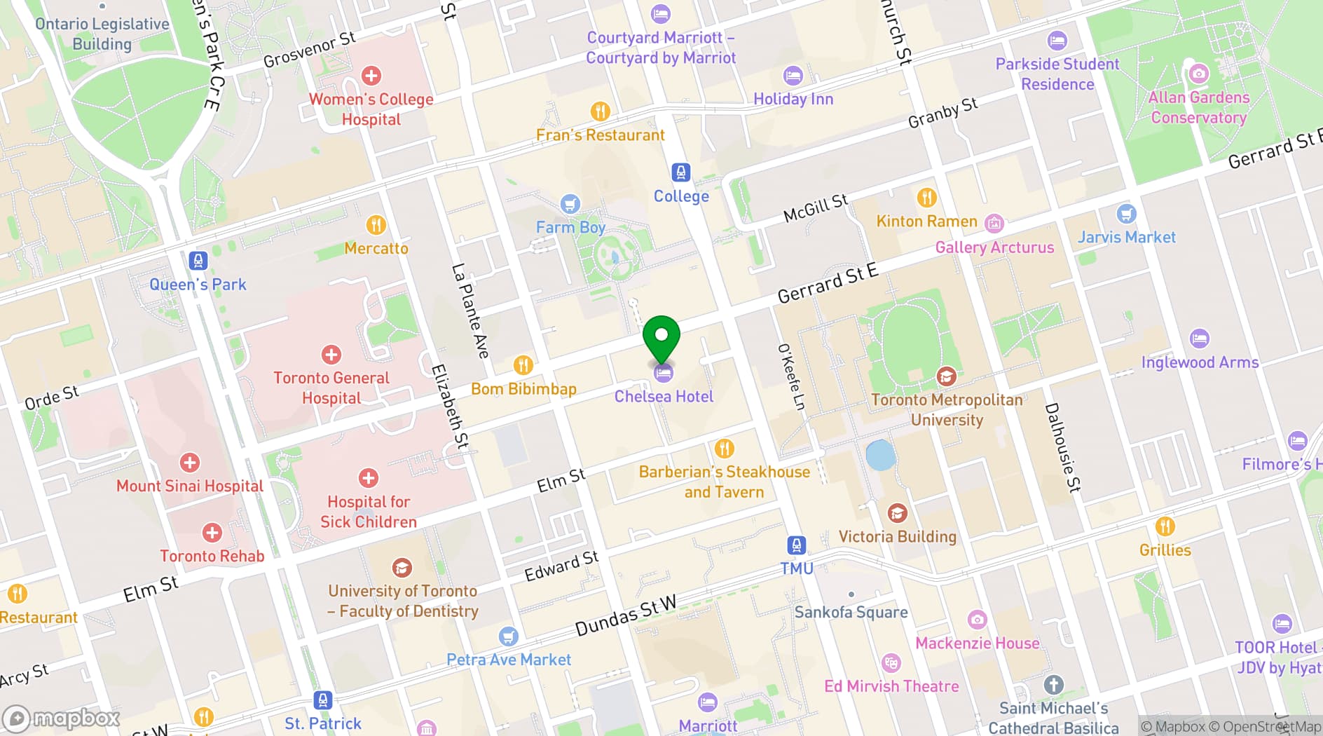 Map showing Chelsea Hotel Toronto