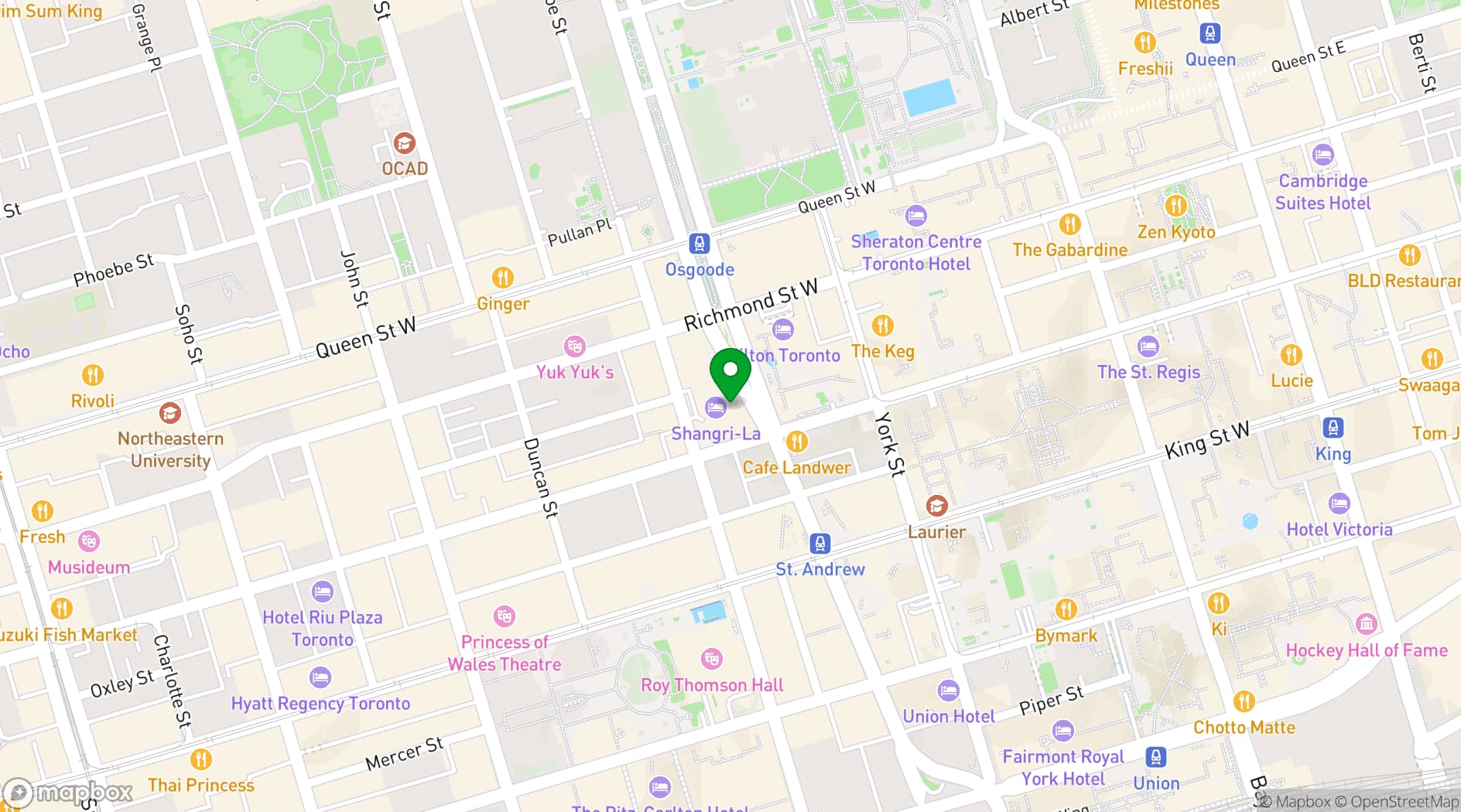Map showing Shangri-La Toronto