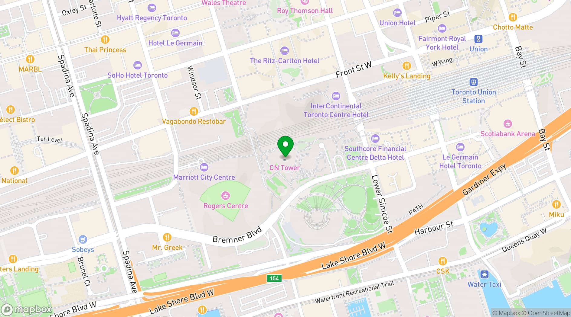 Map showing CN Tower