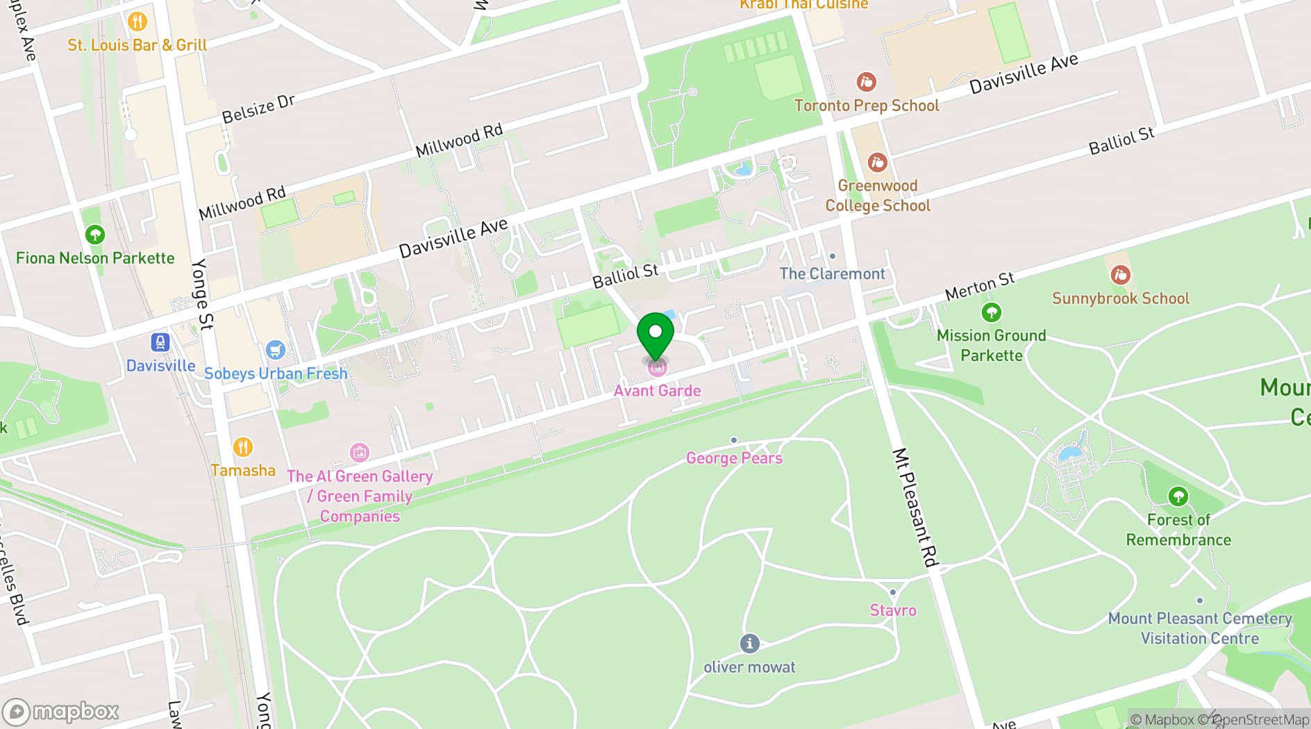Map showing Avant Garde Toronto