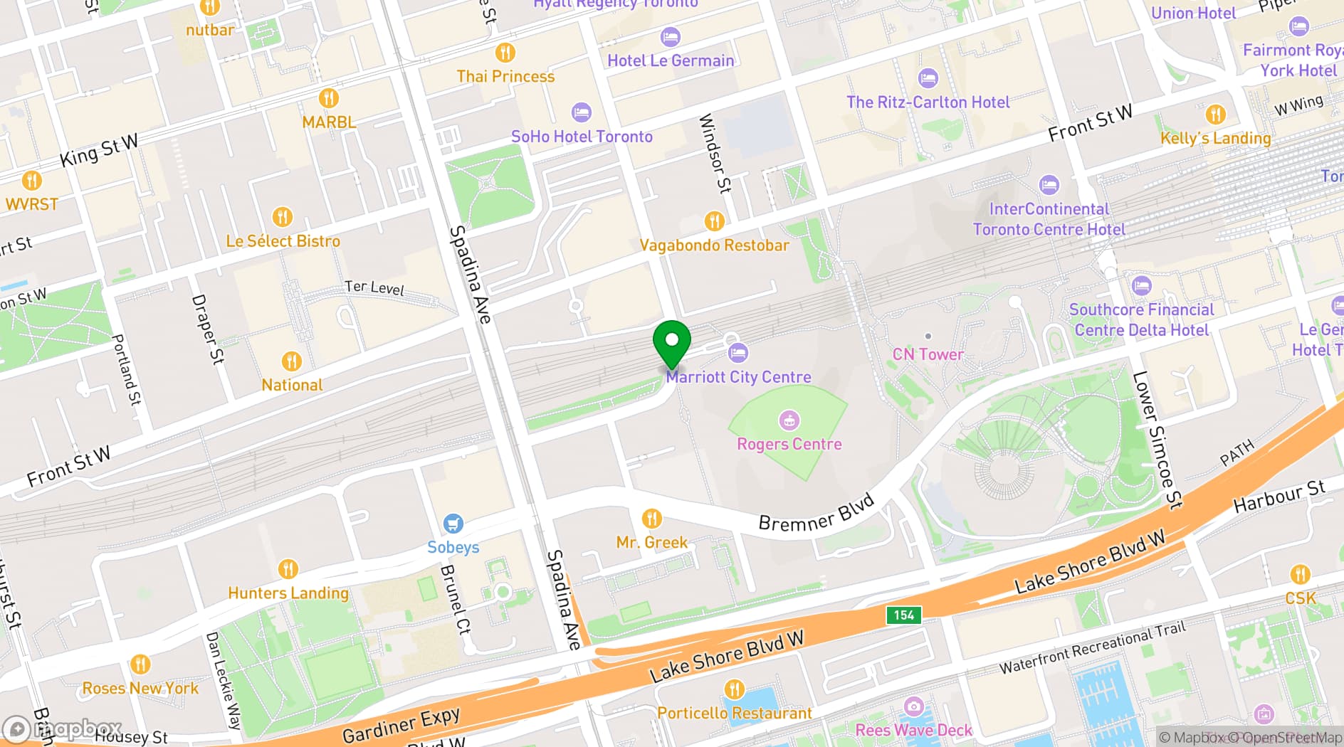 Map showing Toronto Marriott City Centre (Toronto)