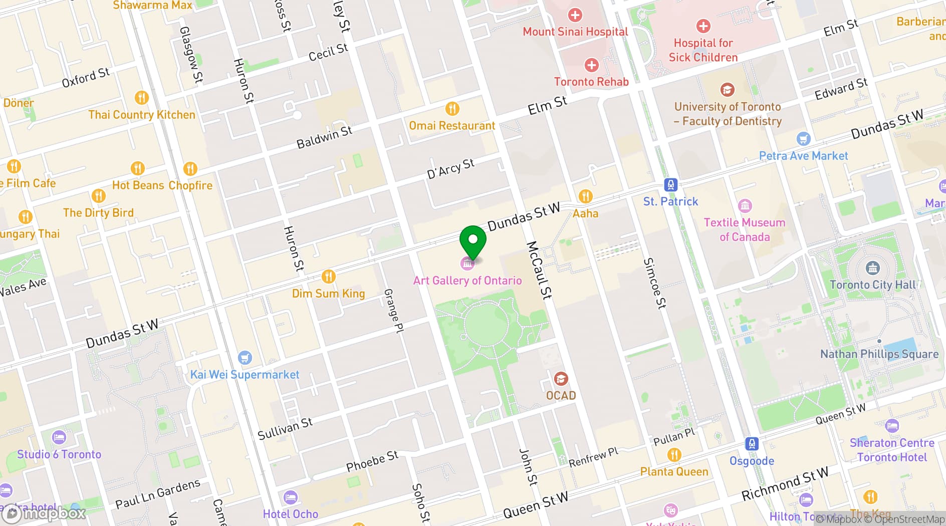 Map showing Art Gallery of Ontario