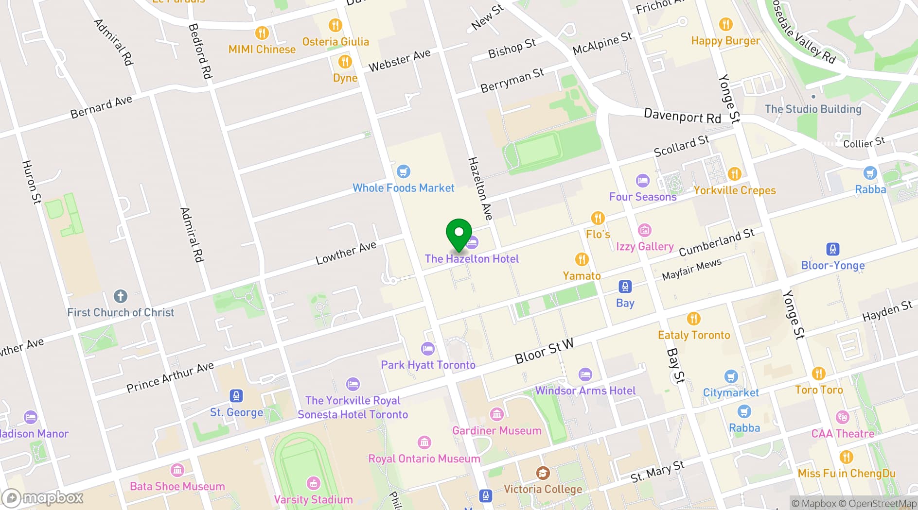 Map showing The Hazelton Hotel Toronto
