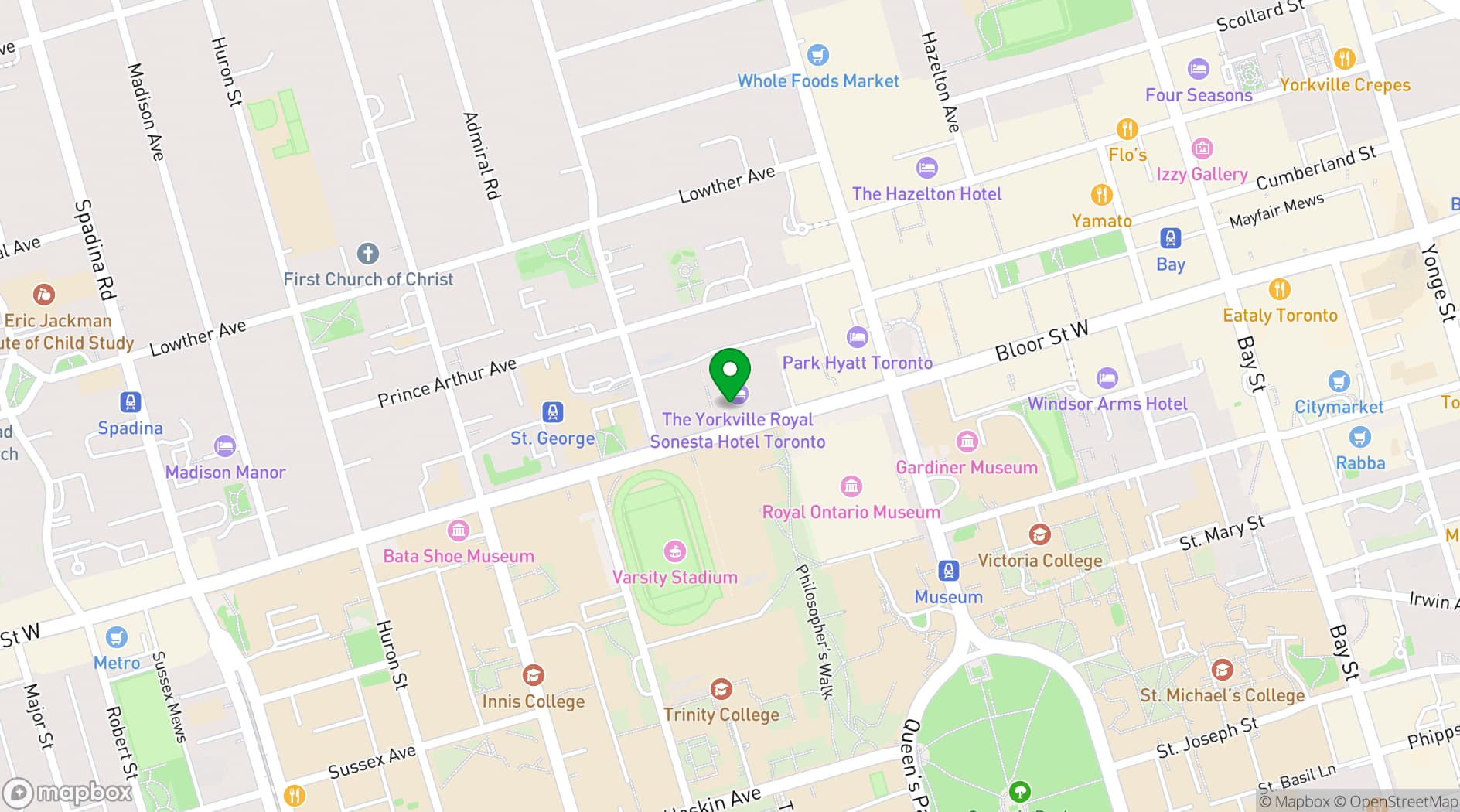 Map showing The Yorkville Royal Sonesta Hotel Toronto