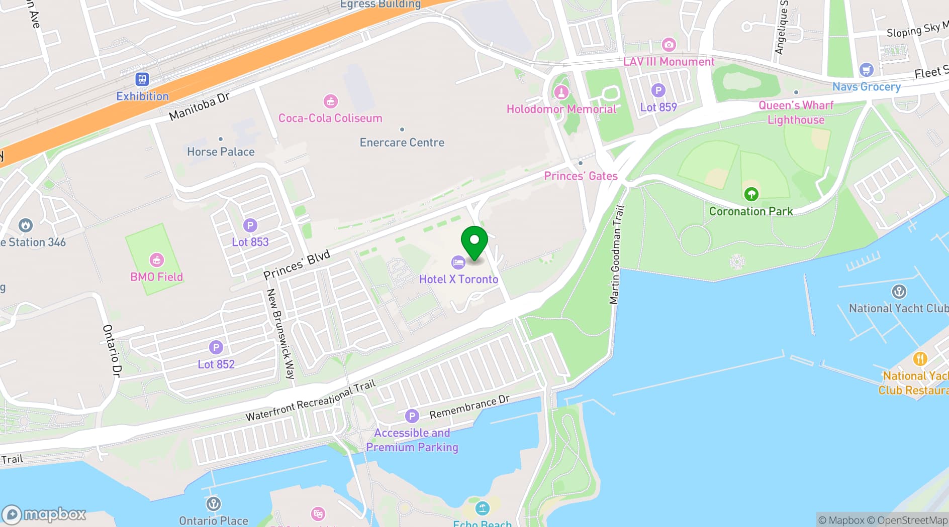 Map showing Hotel X Toronto
