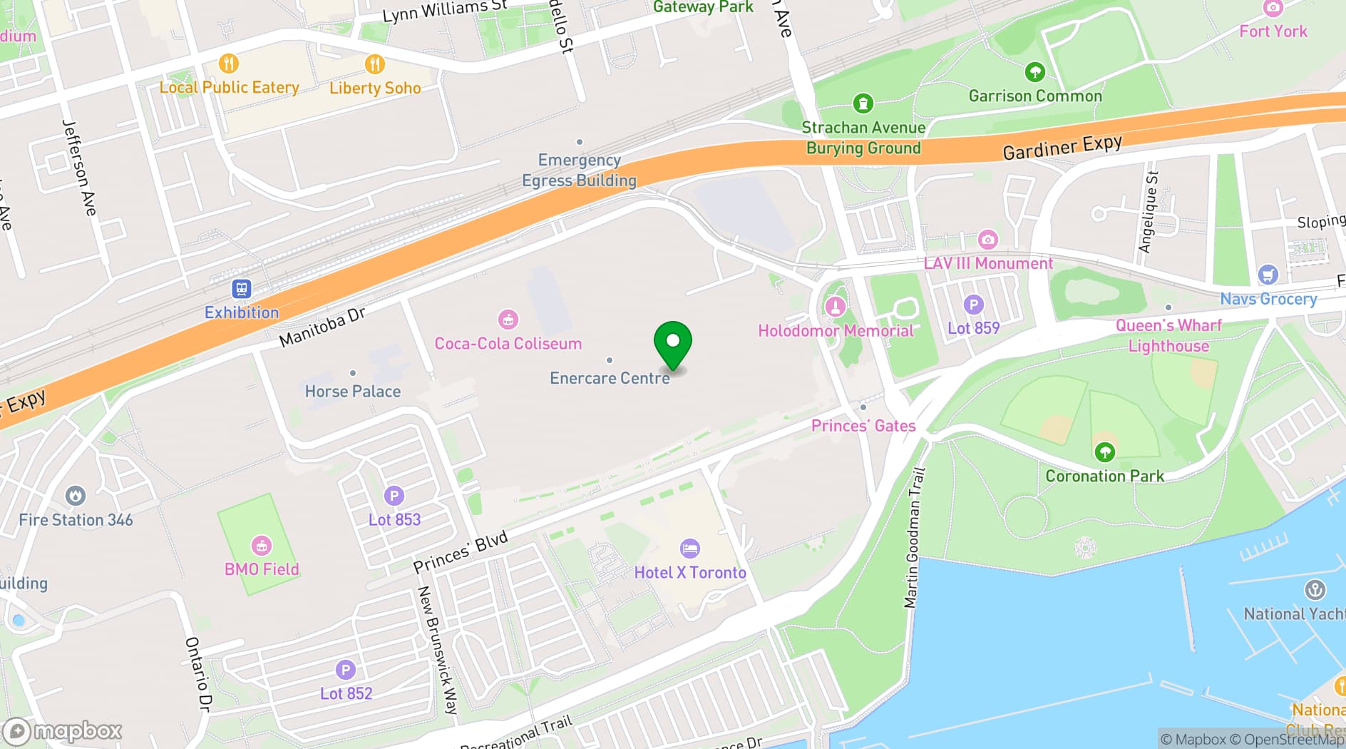 Map showing Exhibition Place