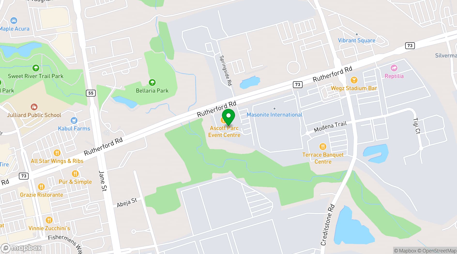 Map showing Ascott Parc Event Centre