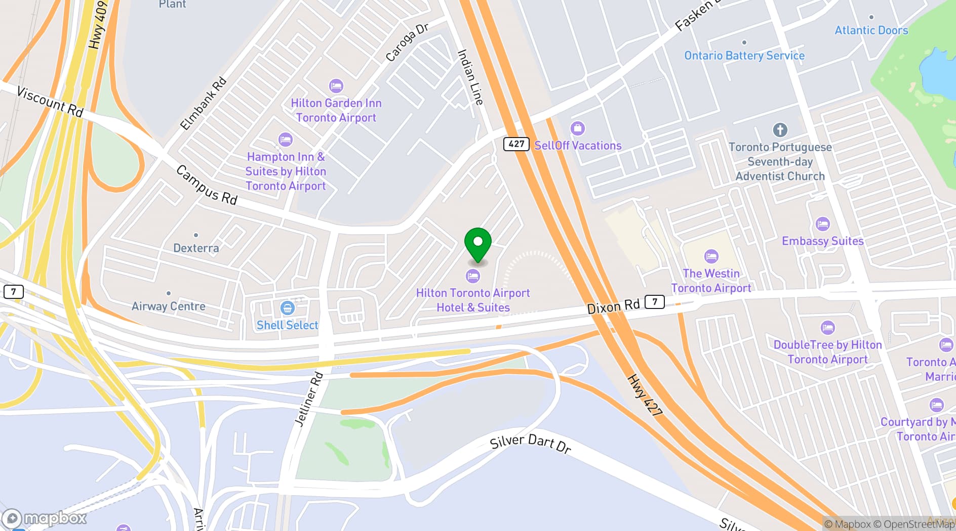 Map showing Hilton Toronto Airport Hotel & Suites
