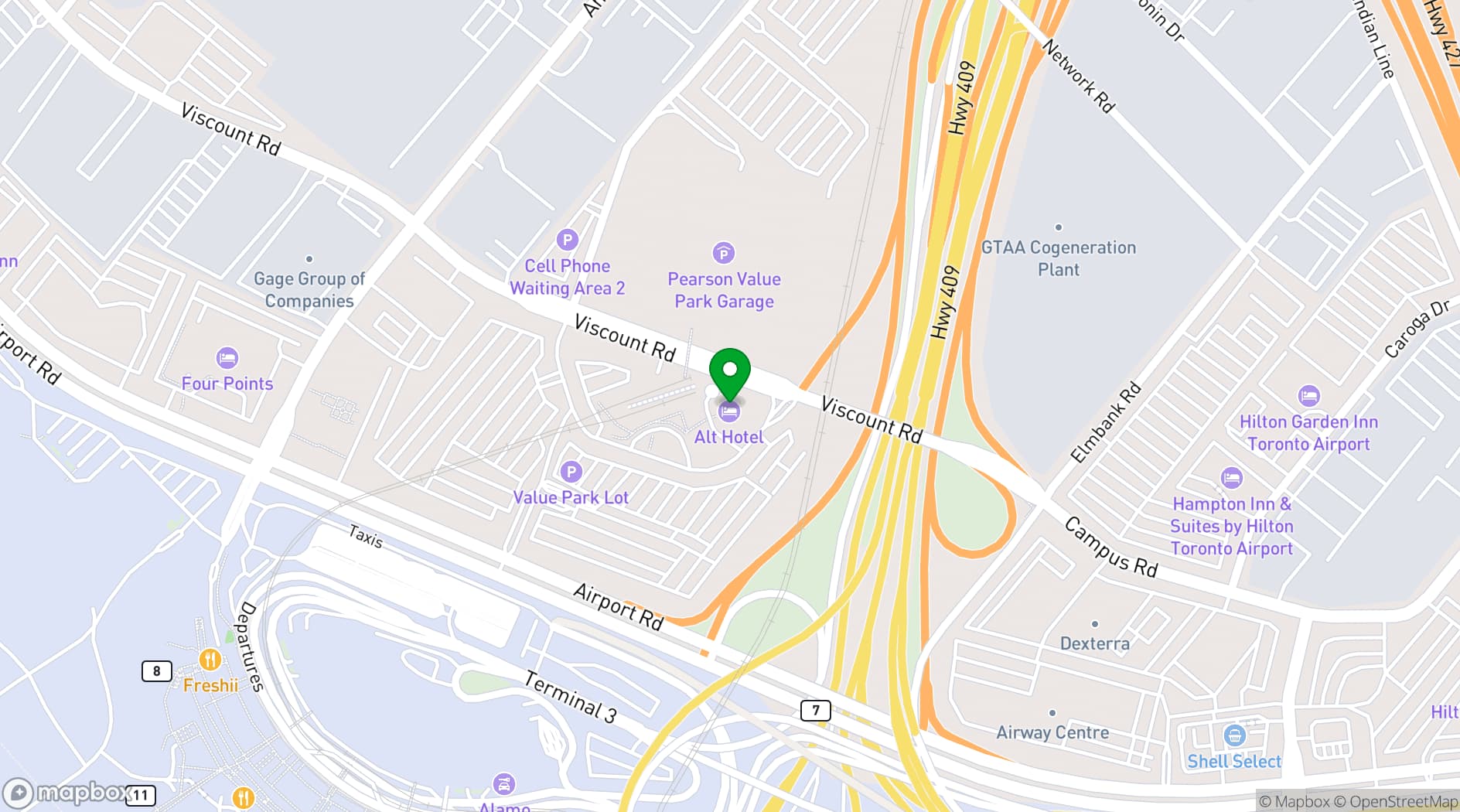 Map showing Alt Hotel Toronto Airport