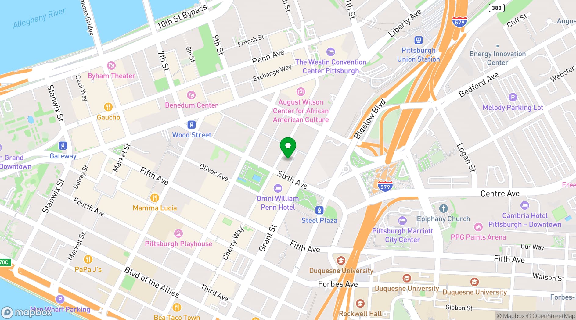 Map showing Kimpton Hotel Monaco Pittsburgh