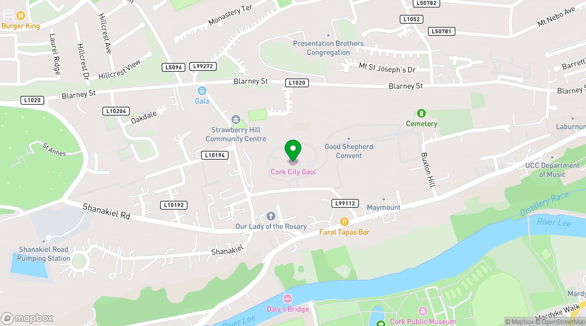 Map showing Cork City Gaol