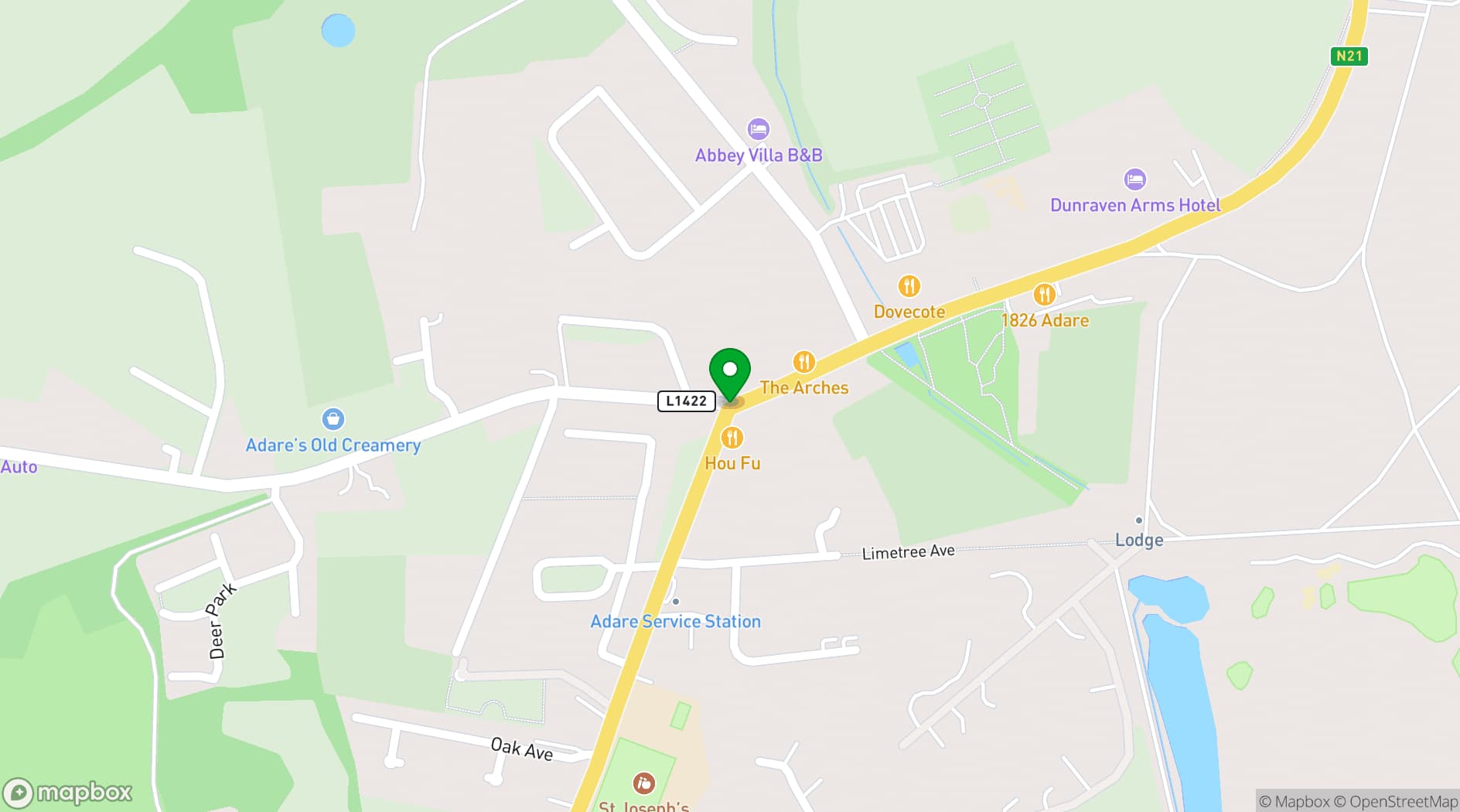 Map showing Adare Manor