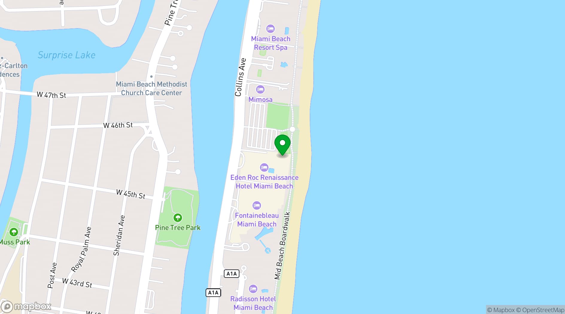 Map showing Eden Roc Miami Beach