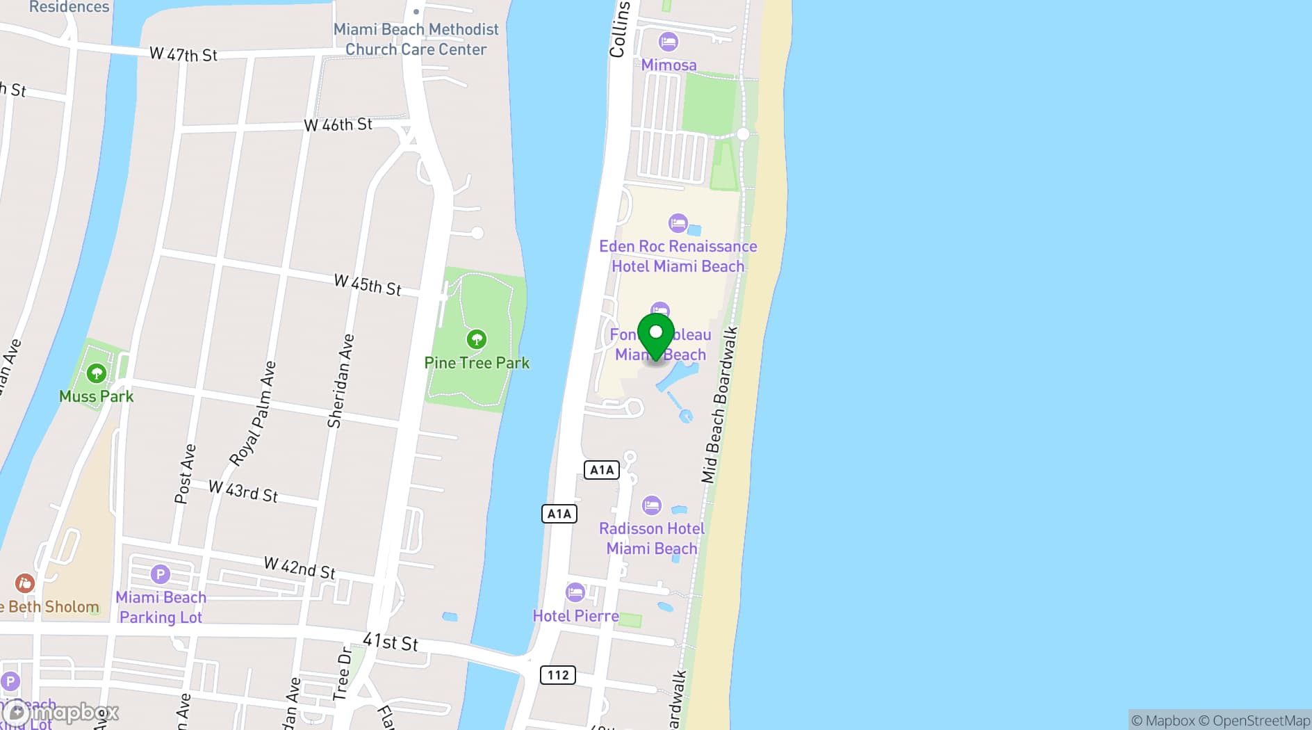 Map showing  Fontainebleau Resort Miami Beach