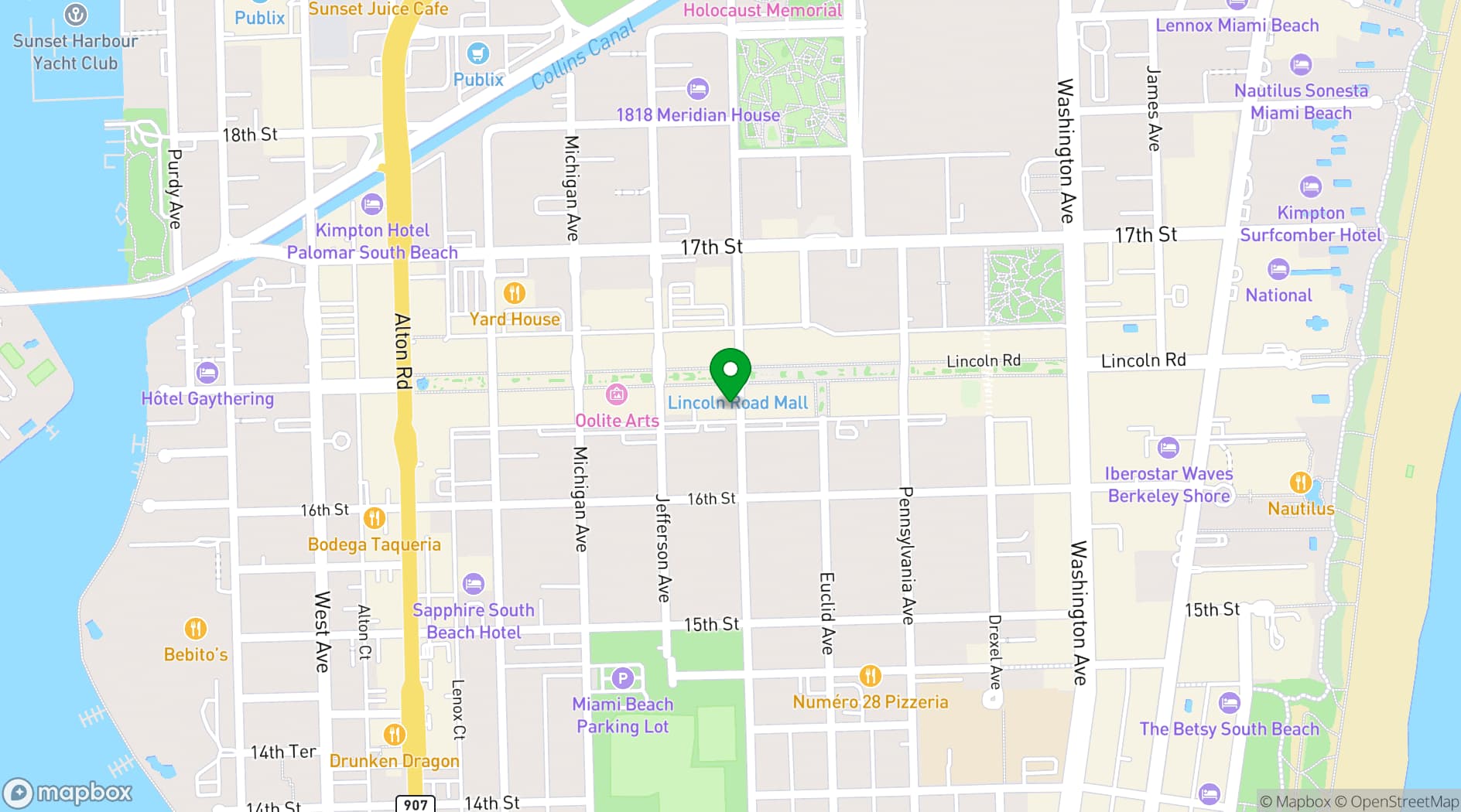 Map showing Mila South Beach
