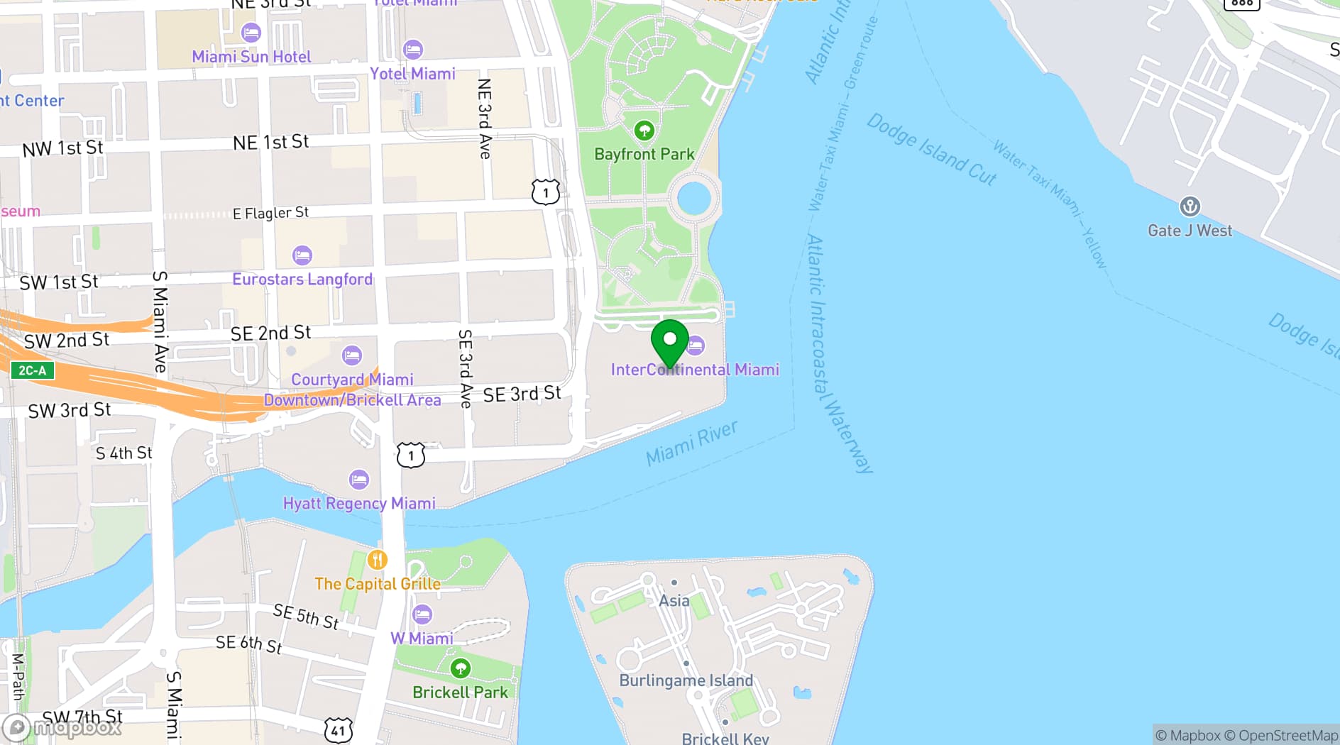 Map showing InterContinental Miami