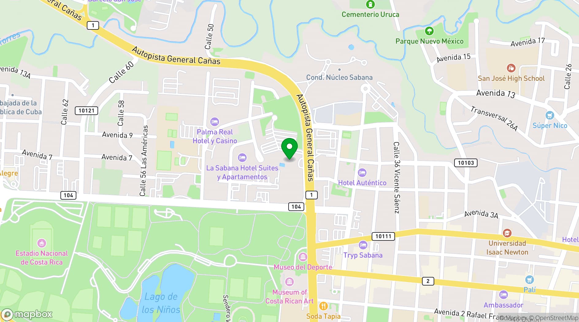 Map showing Crowne Plaza San Jose La Sabana