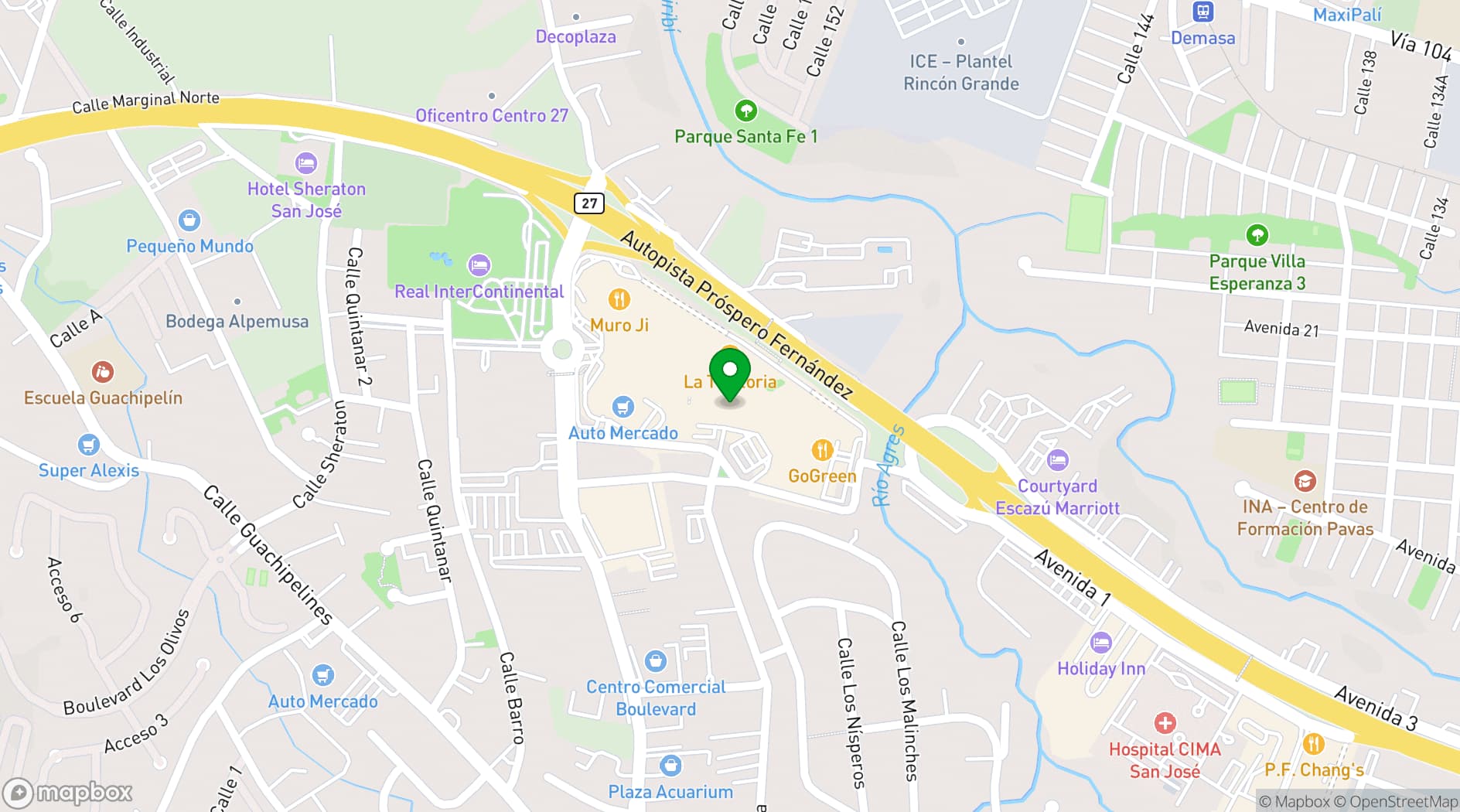 Map showing InterContinental Costa Rica at Multiplaza Mall