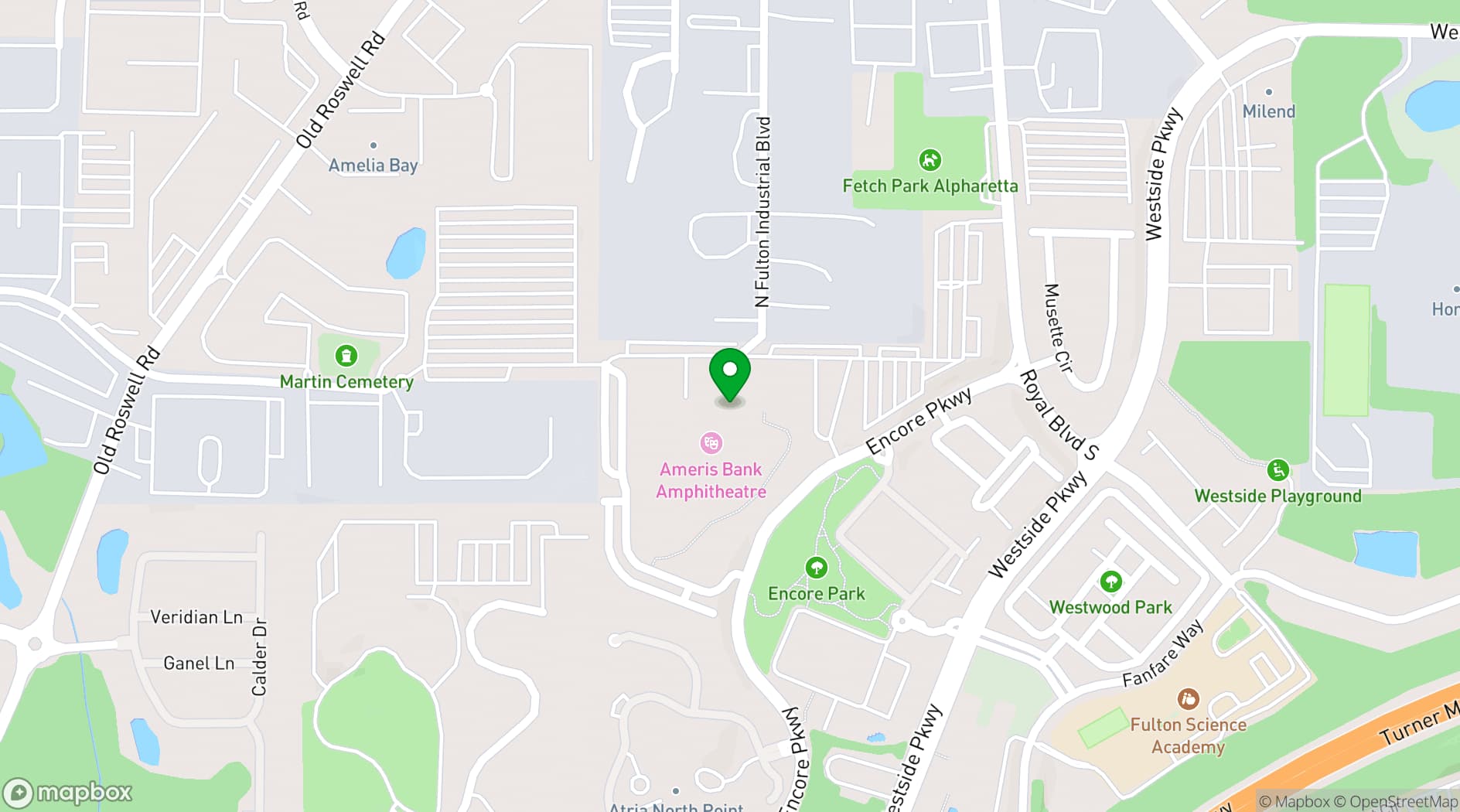 Map showing Ameris Bank Amphitheater
