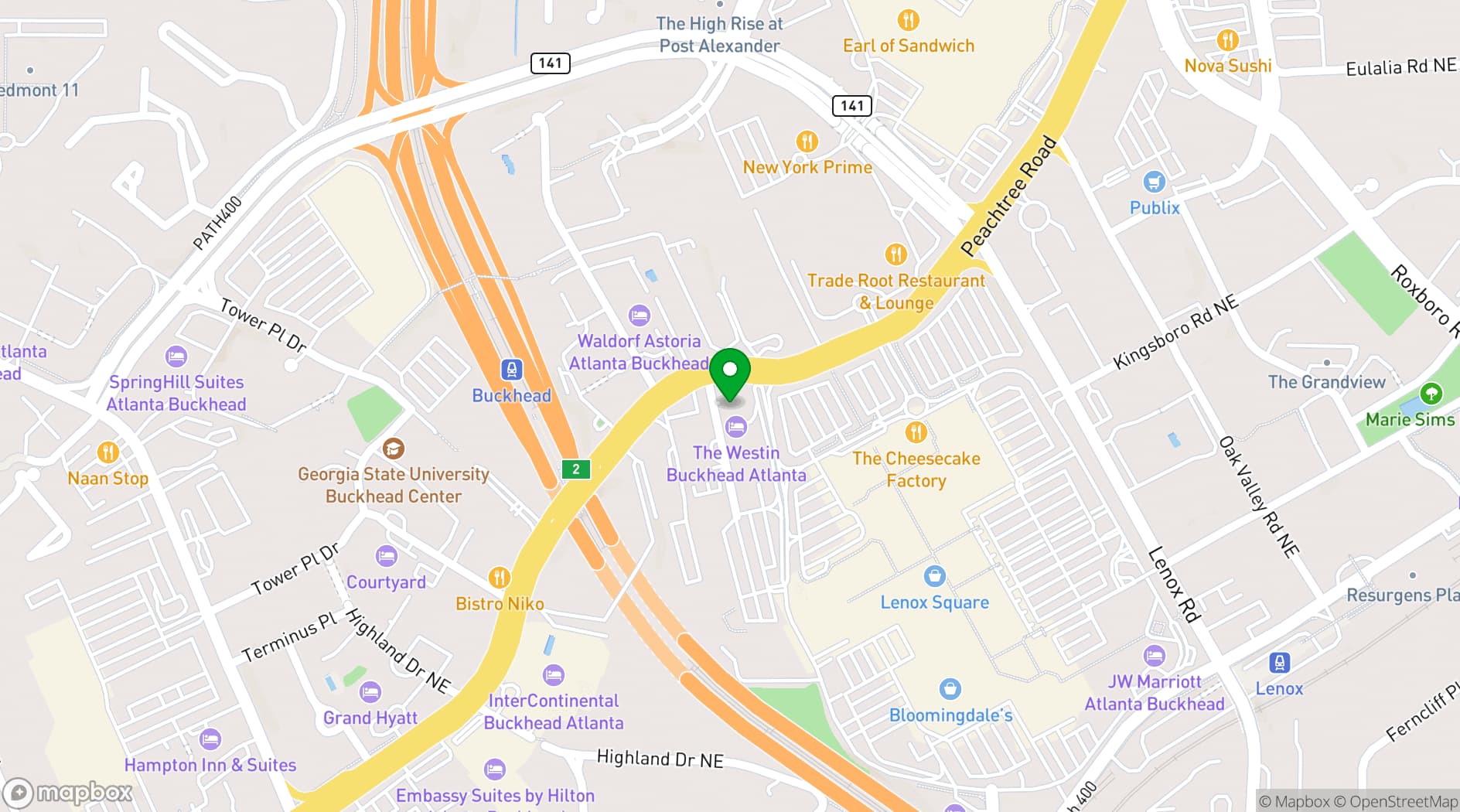 Map showing The Palm Restaurant
