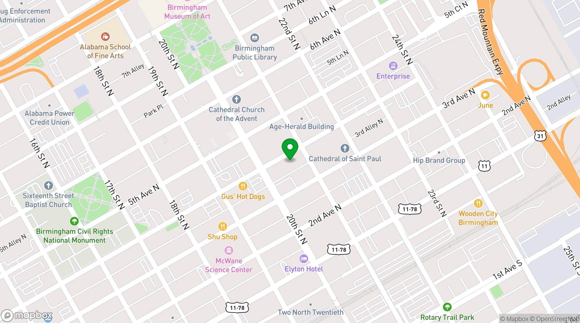 Map showing The Harbert Center