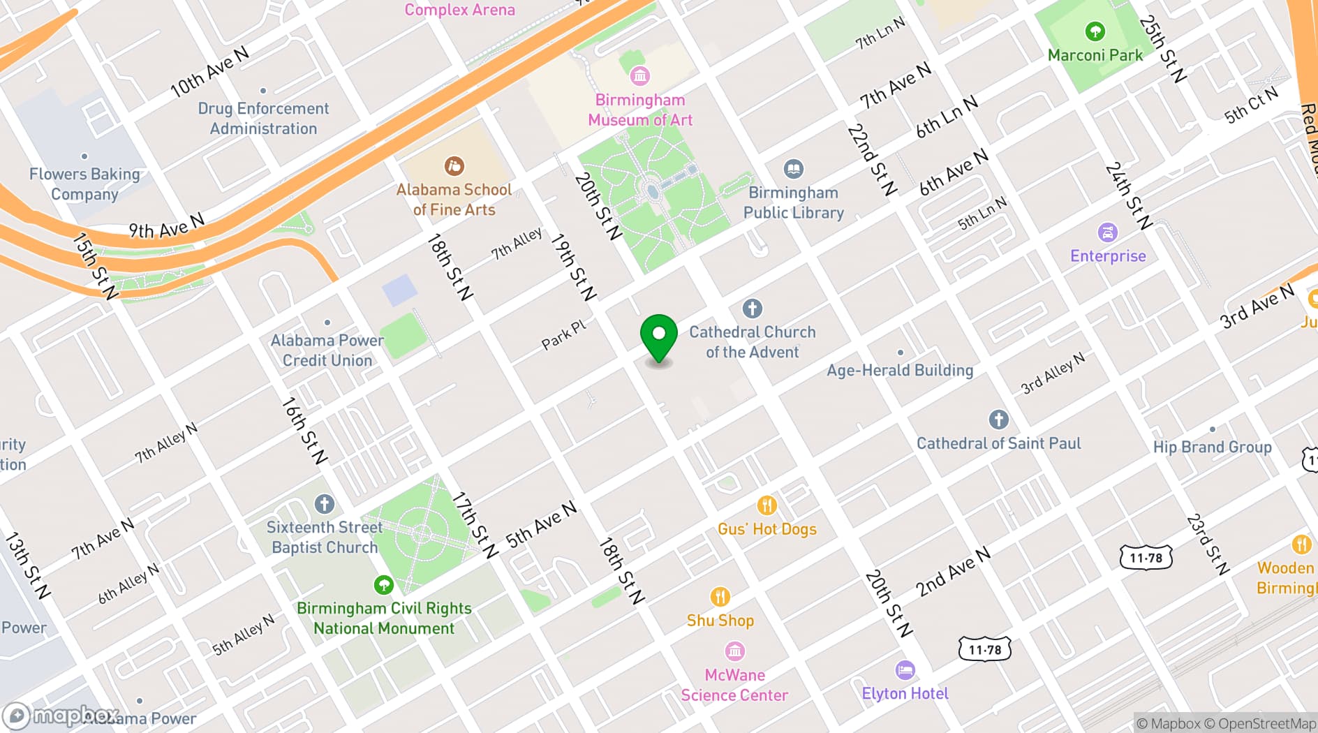 Map showing City Club Birmingham