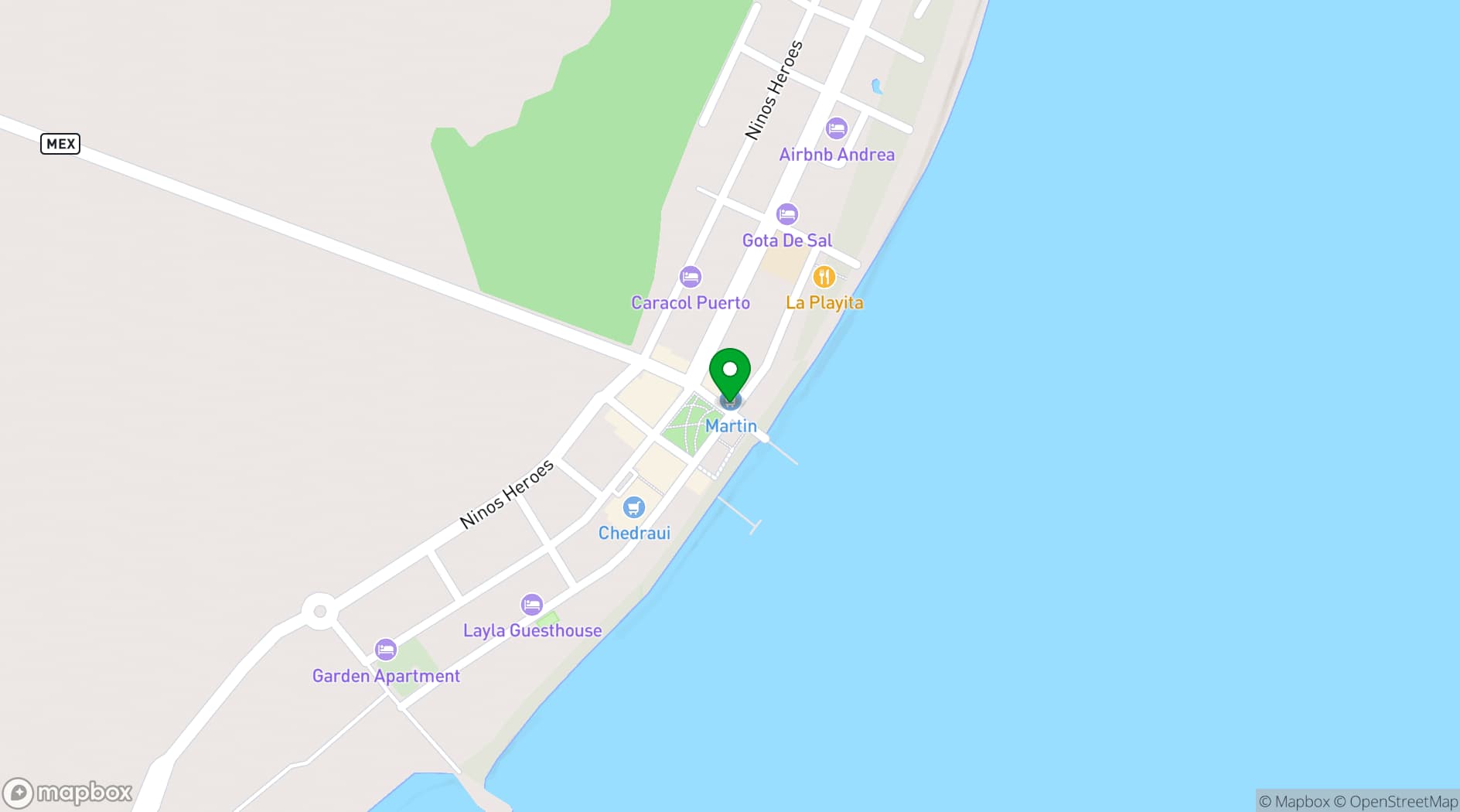 Map showing La Sirena