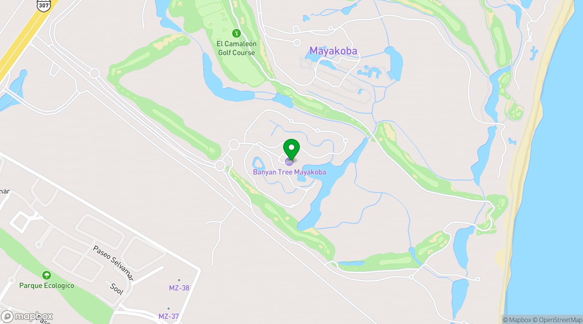 Map showing Banyan Tree Mayakoba
