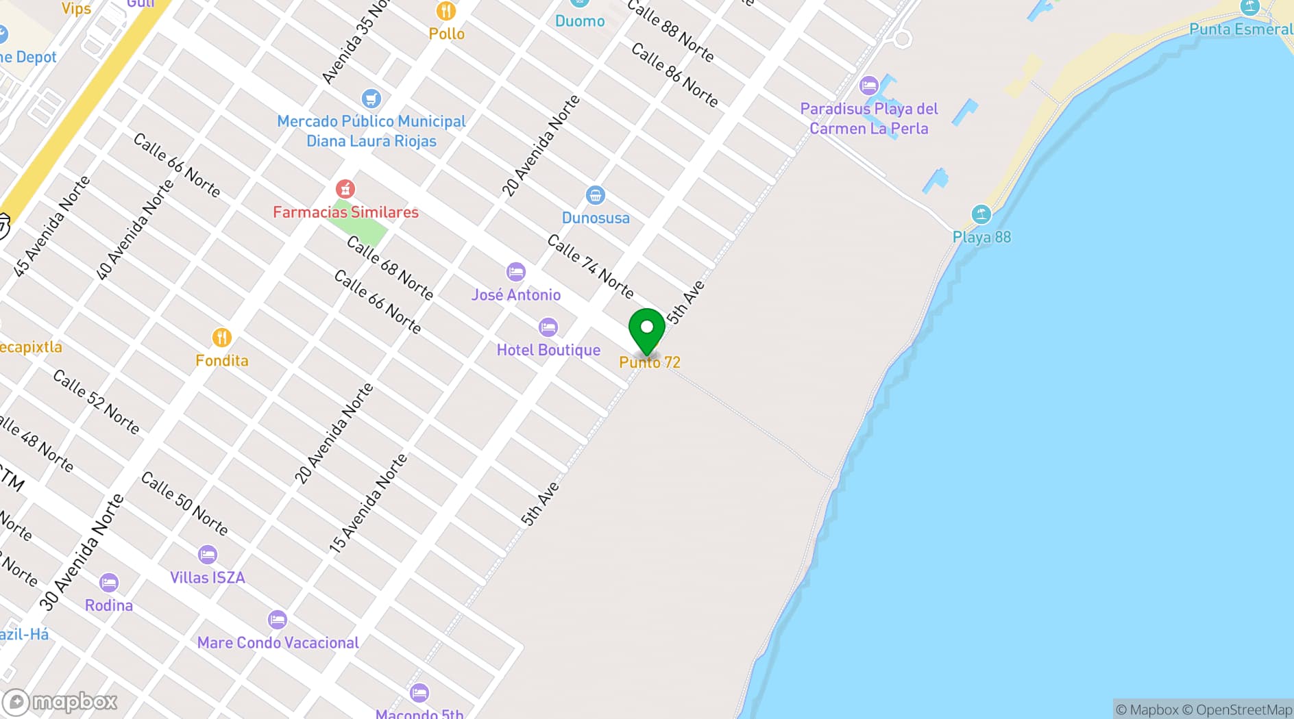 Map showing Paradisus Playa del Carmen