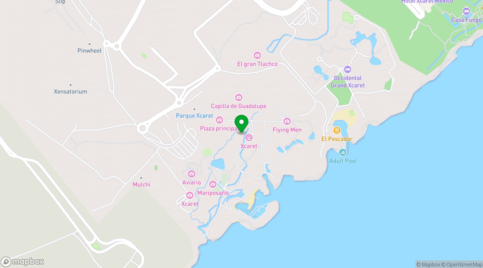Map showing Xcaret Park