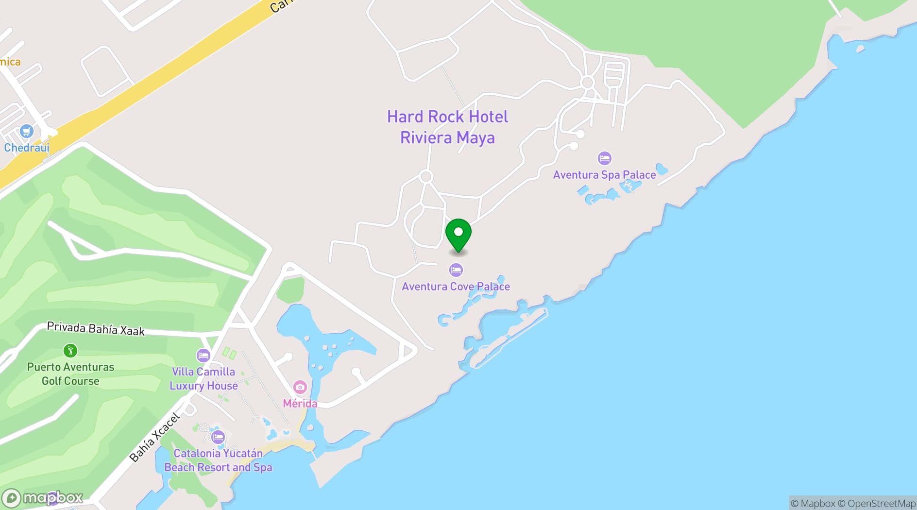 Map showing Hard Rock Hotel Riviera Maya