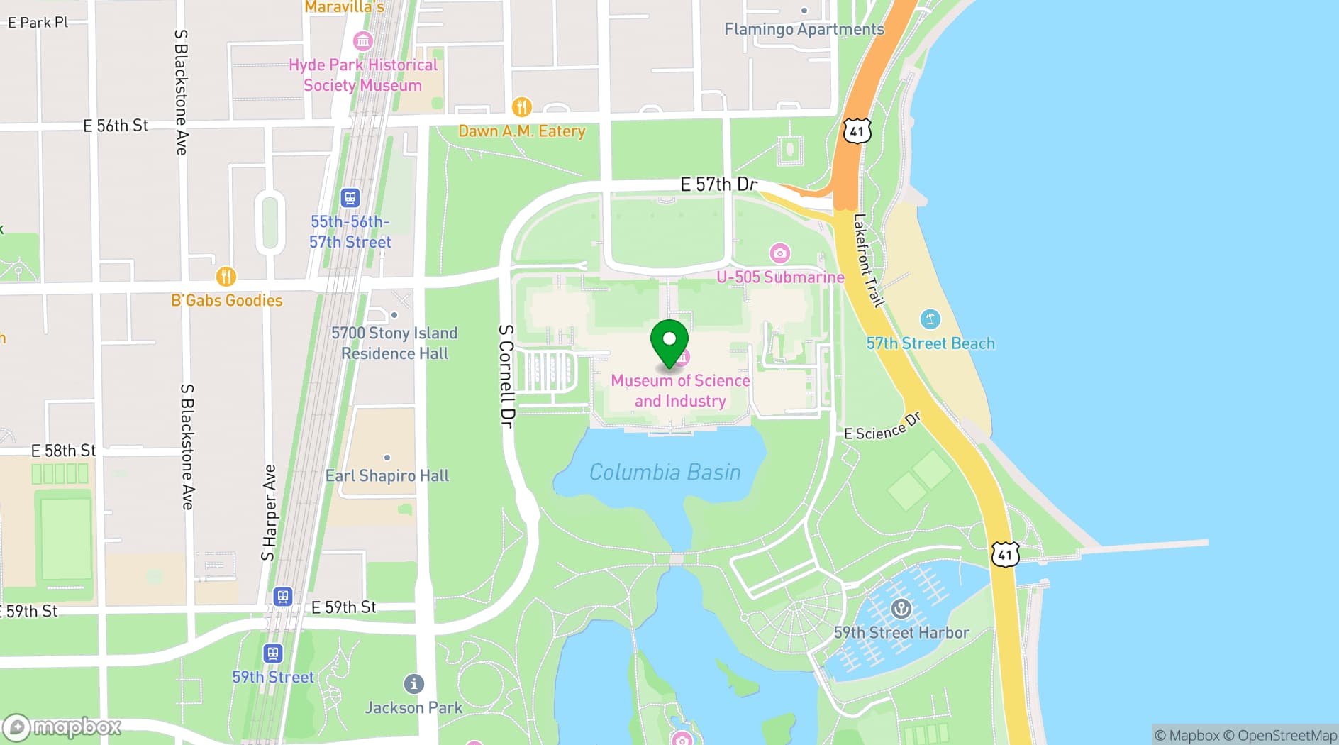 Map showing Griffin Museum of Science and Industry