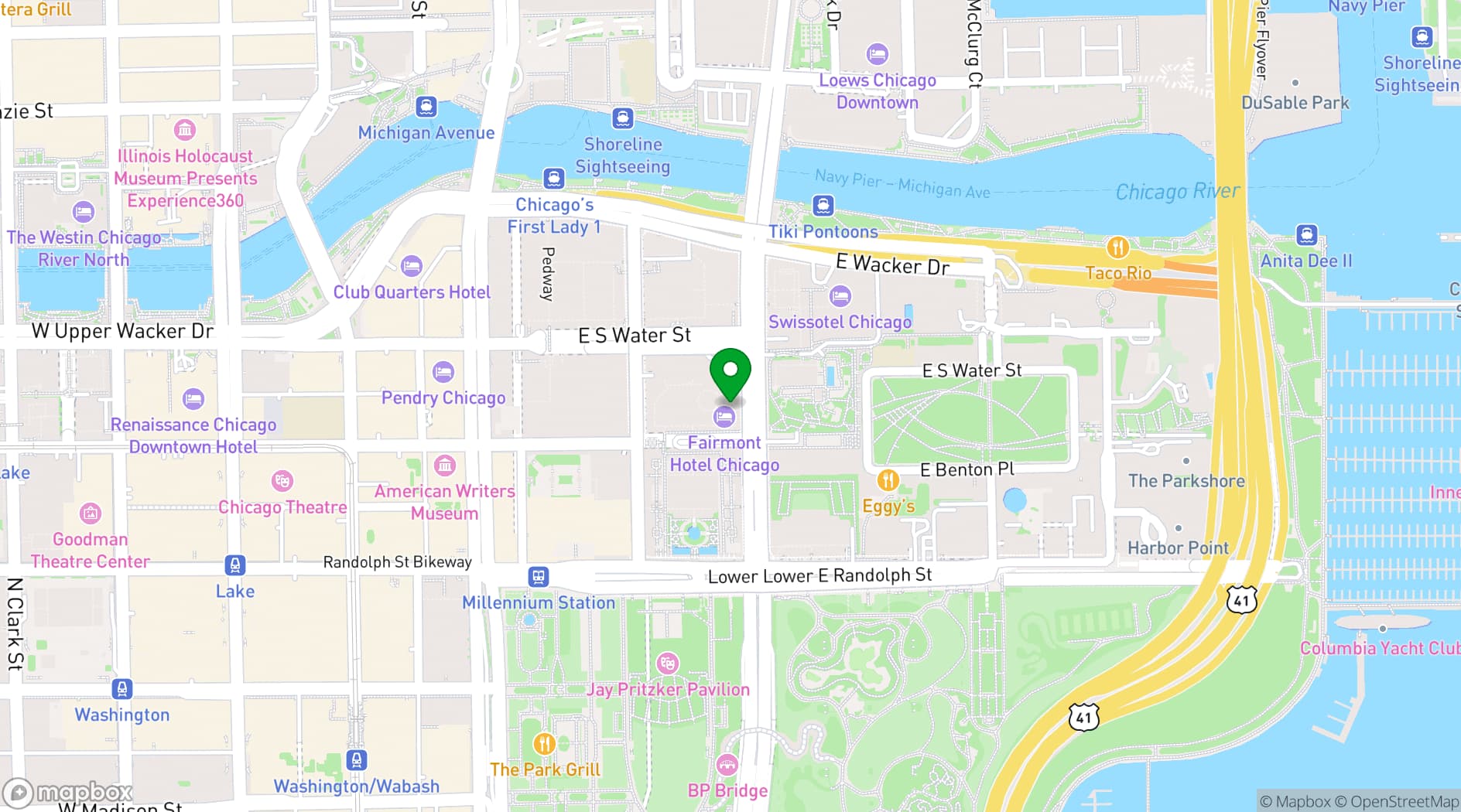 Map showing Fairmont Chicago, Millennium Park