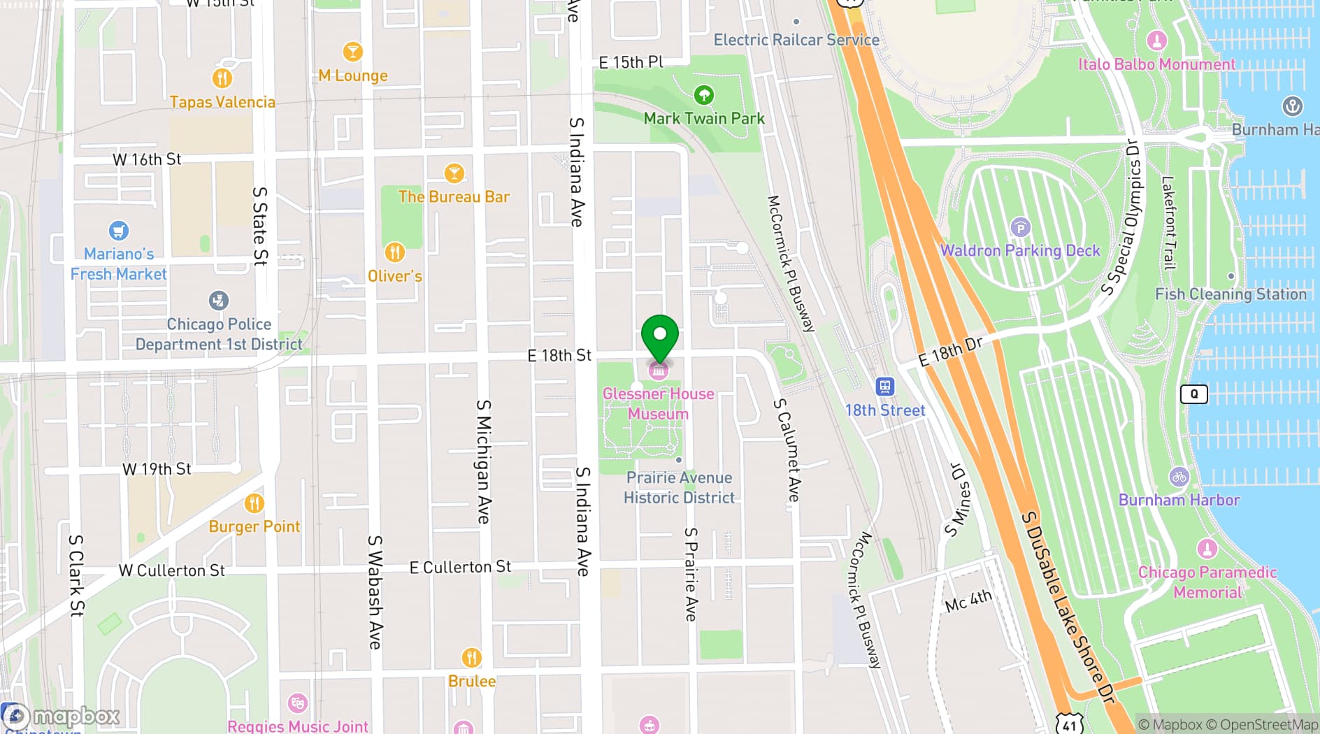 Map showing Glessner House