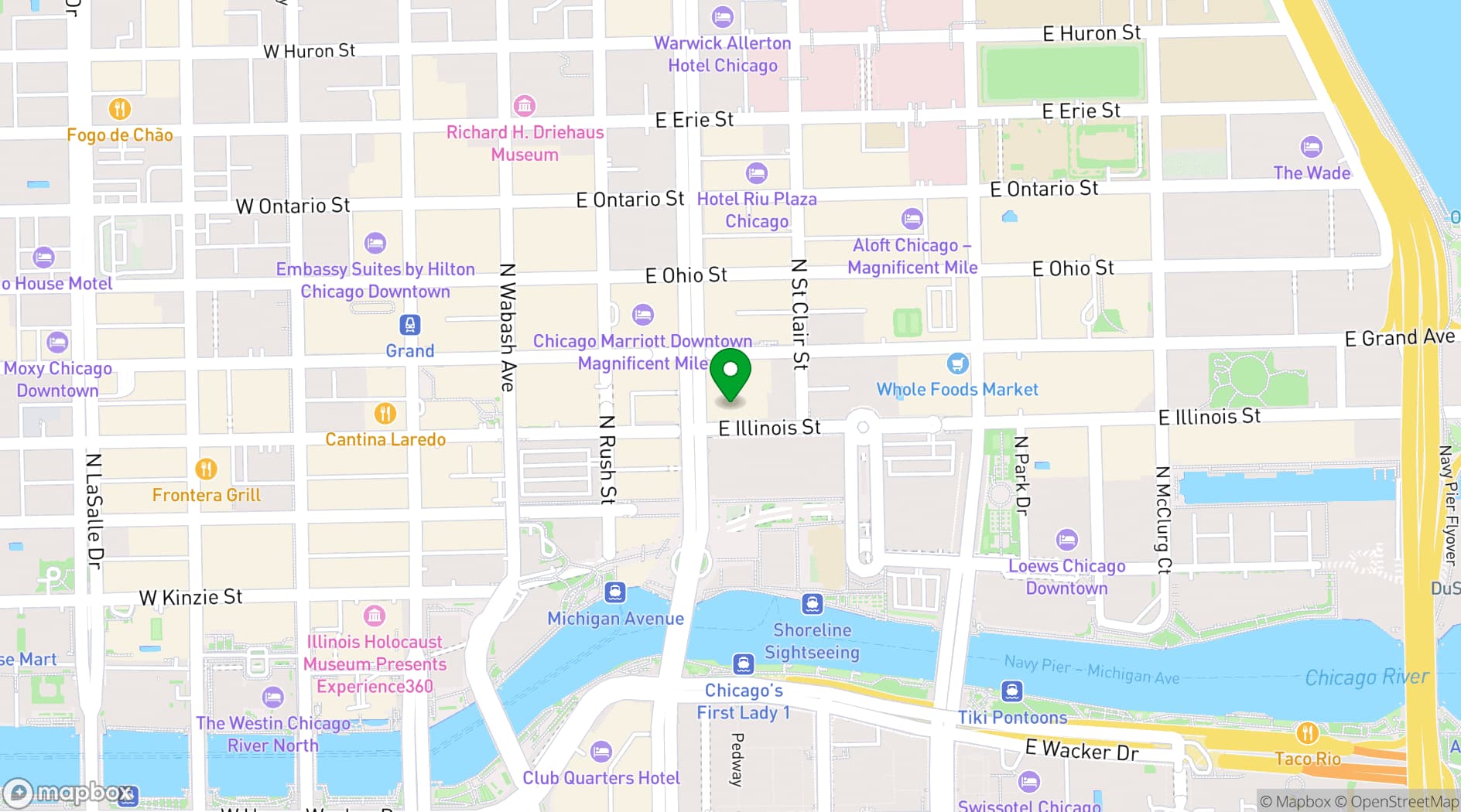 Map showing InterContinental Chicago Magnificent Mile