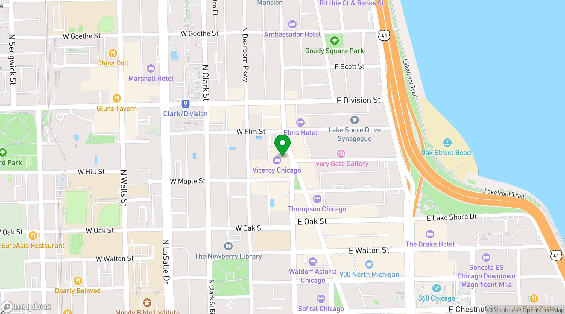 Map showing Viceroy Chicago