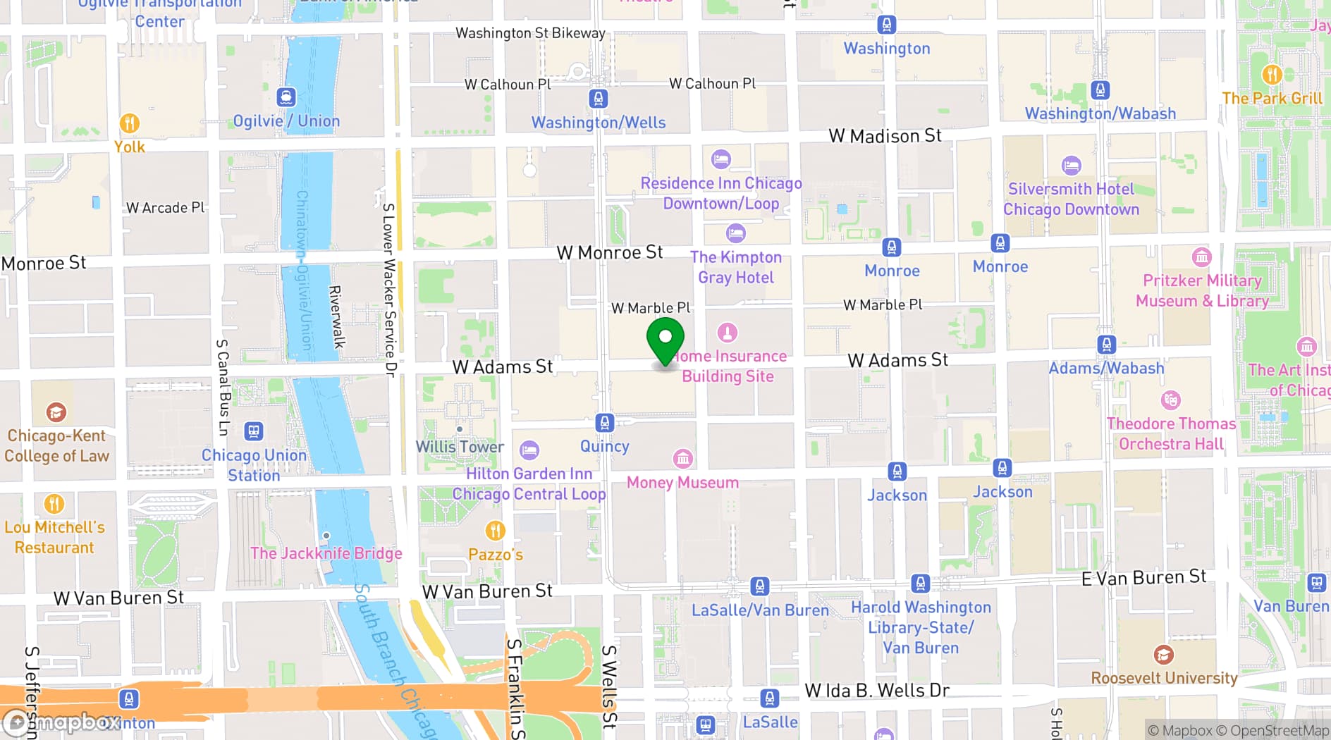 Map showing JW Marriott Chicago