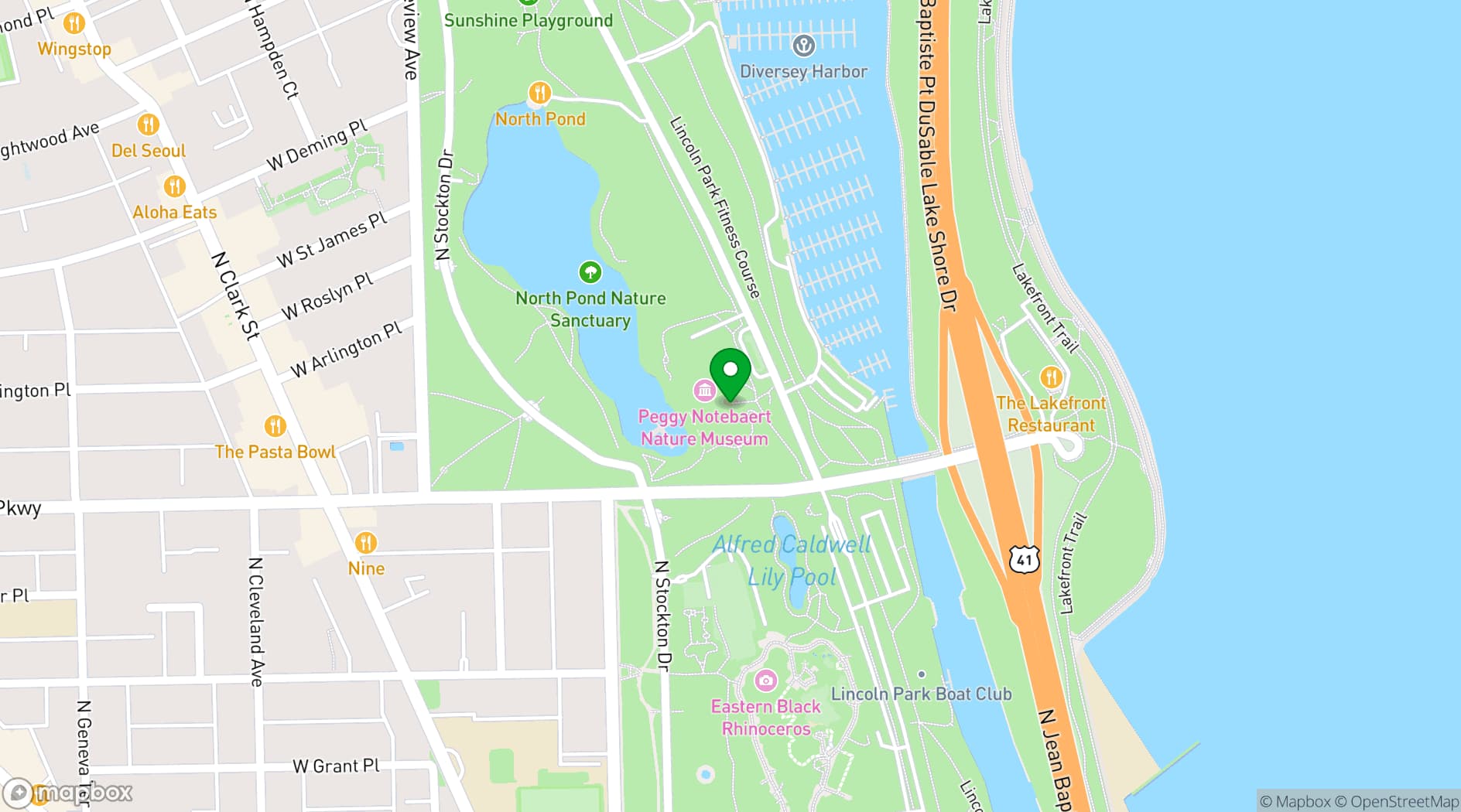 Map showing Peggy Notebaert Nature Museum