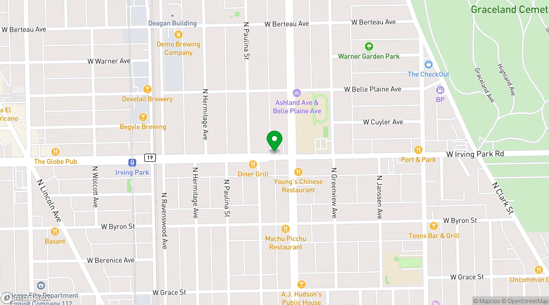 Map showing Long Room Chicago