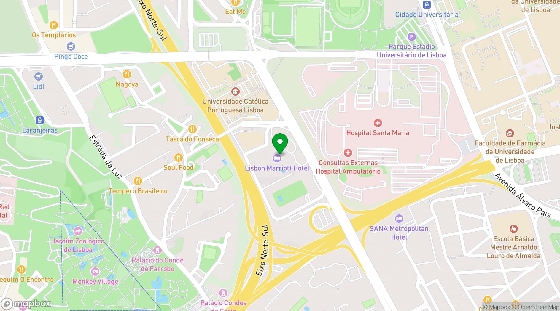 Map showing Lisbon Marriott Hotel