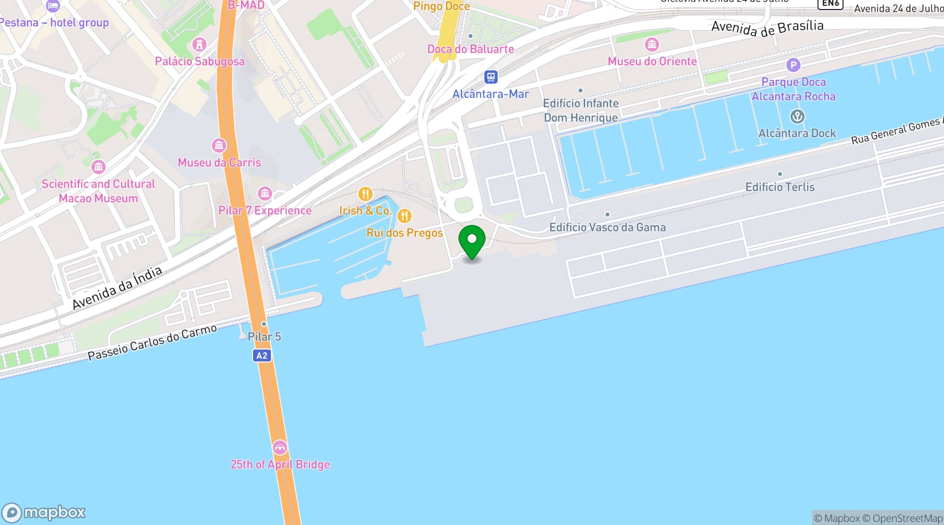 Map showing Gare Marítima de Alcântara
