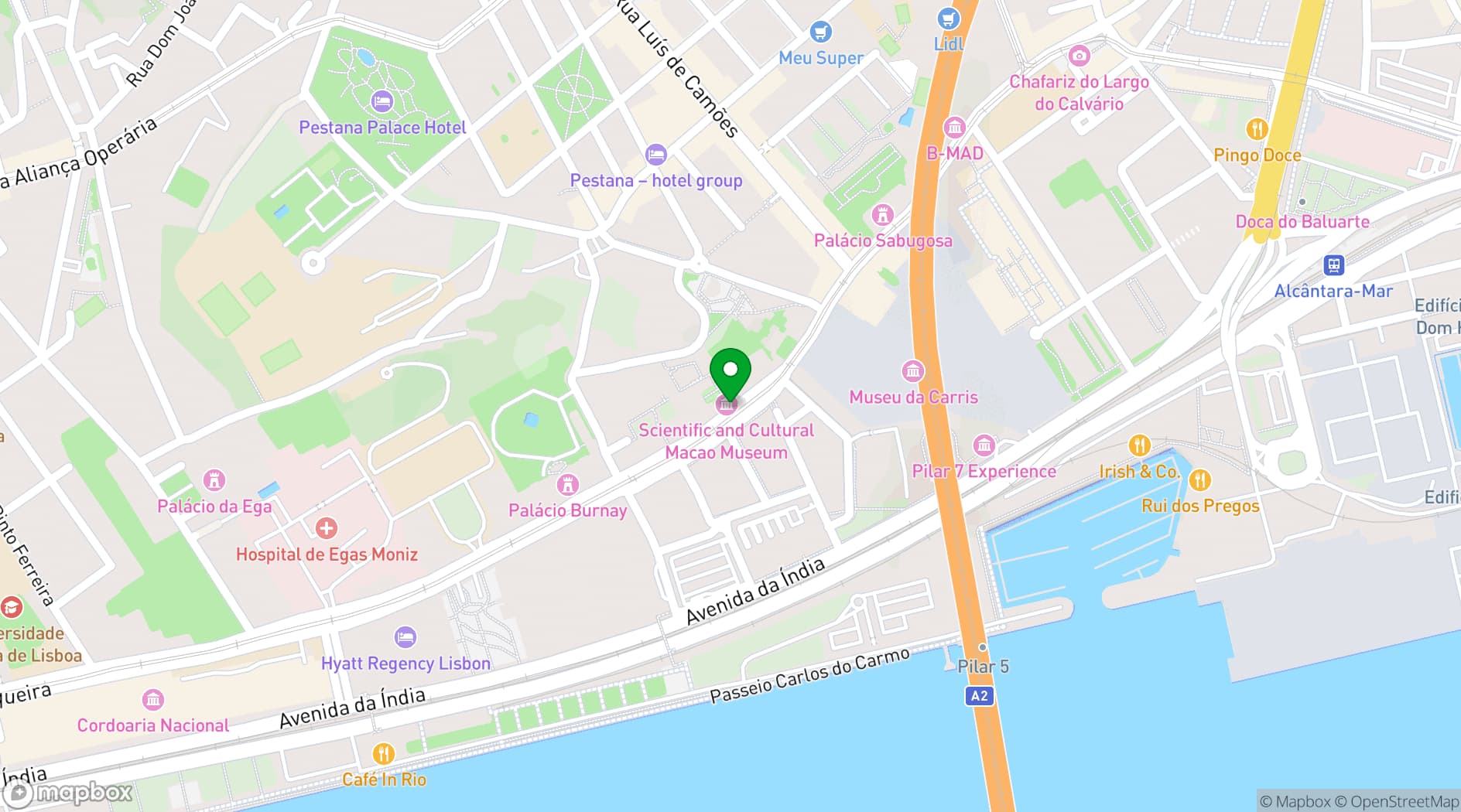 Map showing Centro Científico e Cultural de Macau