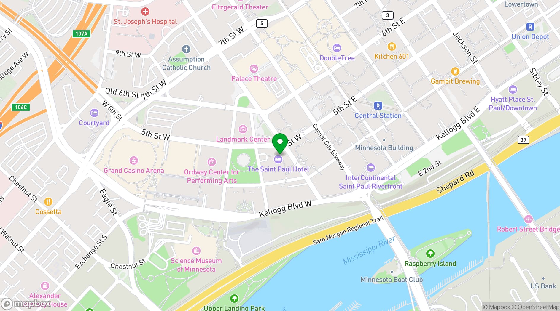 Map showing The Saint Paul Hotel
