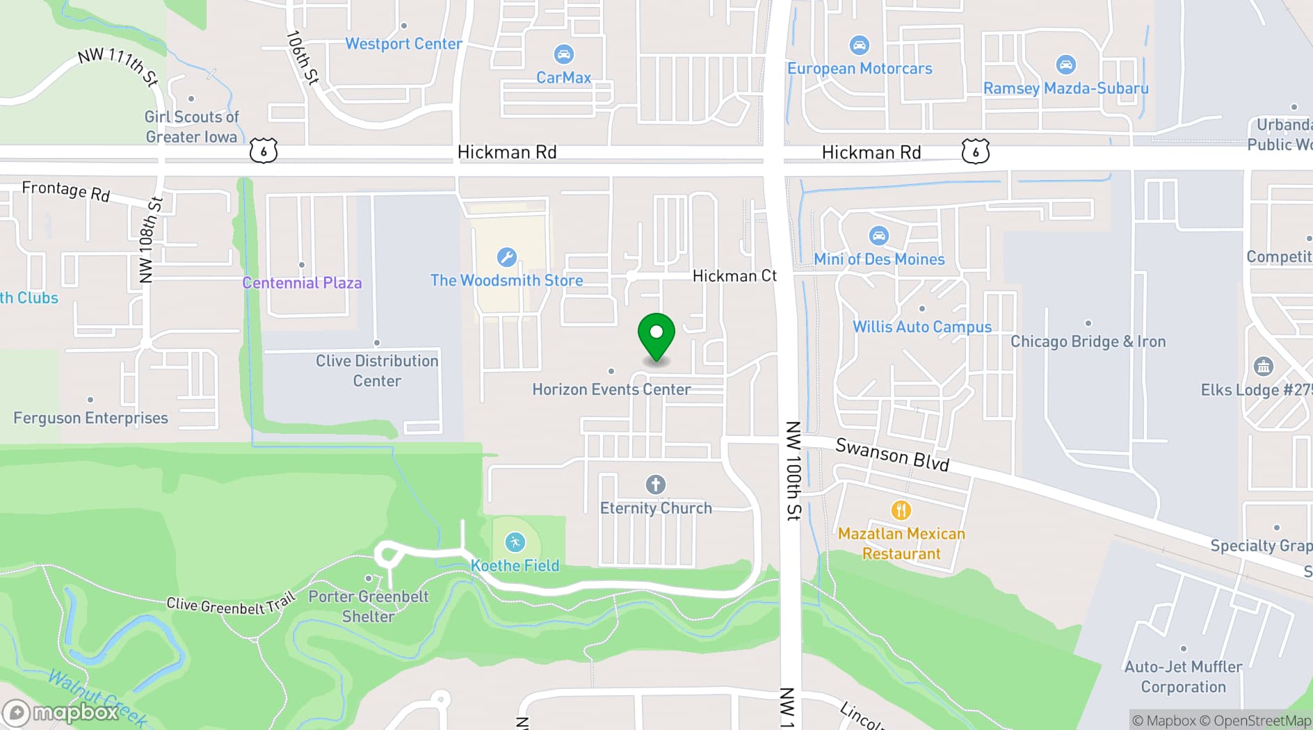 Map showing Horizon Events Center