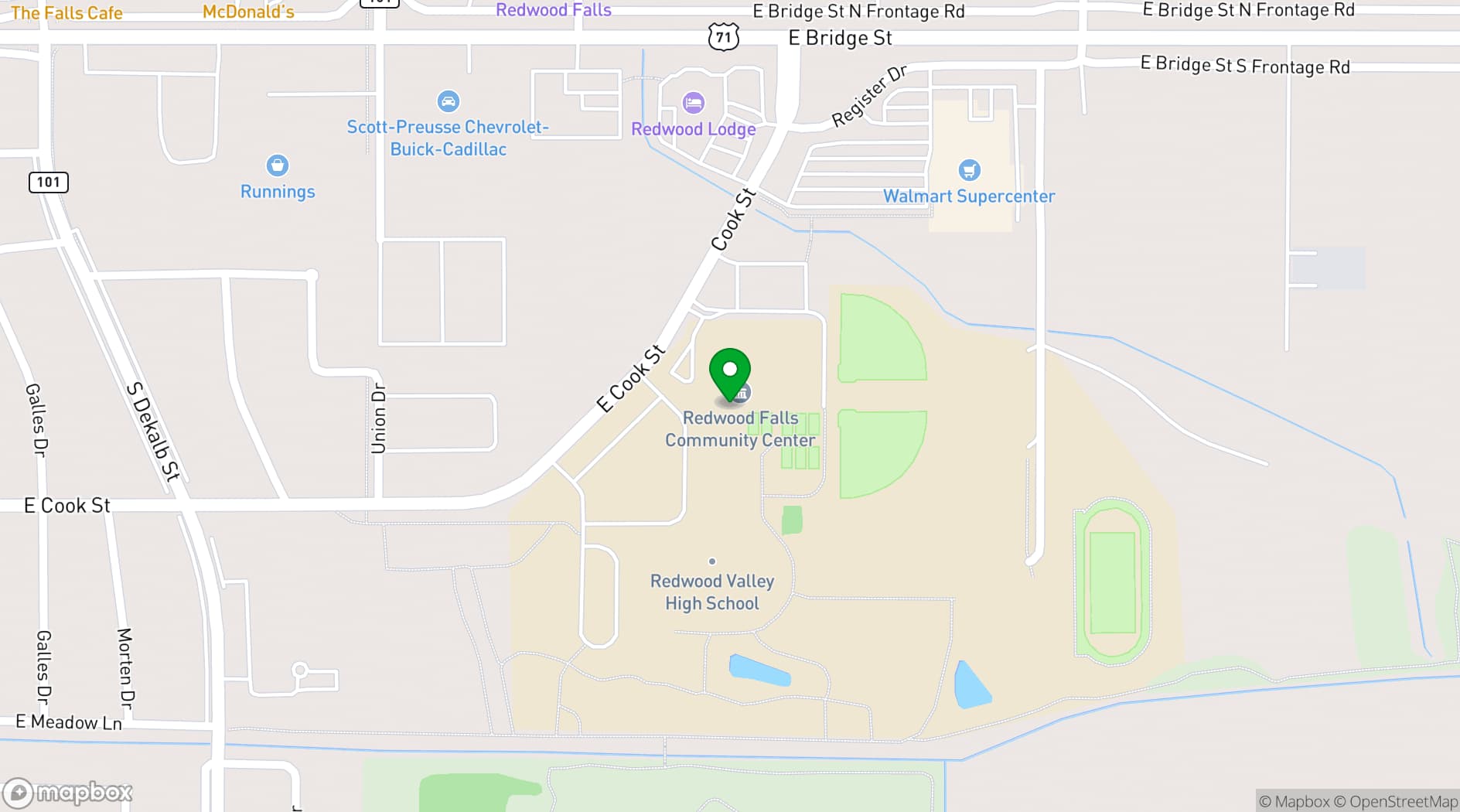 Map showing Conference Center - Redwood Area Community Center