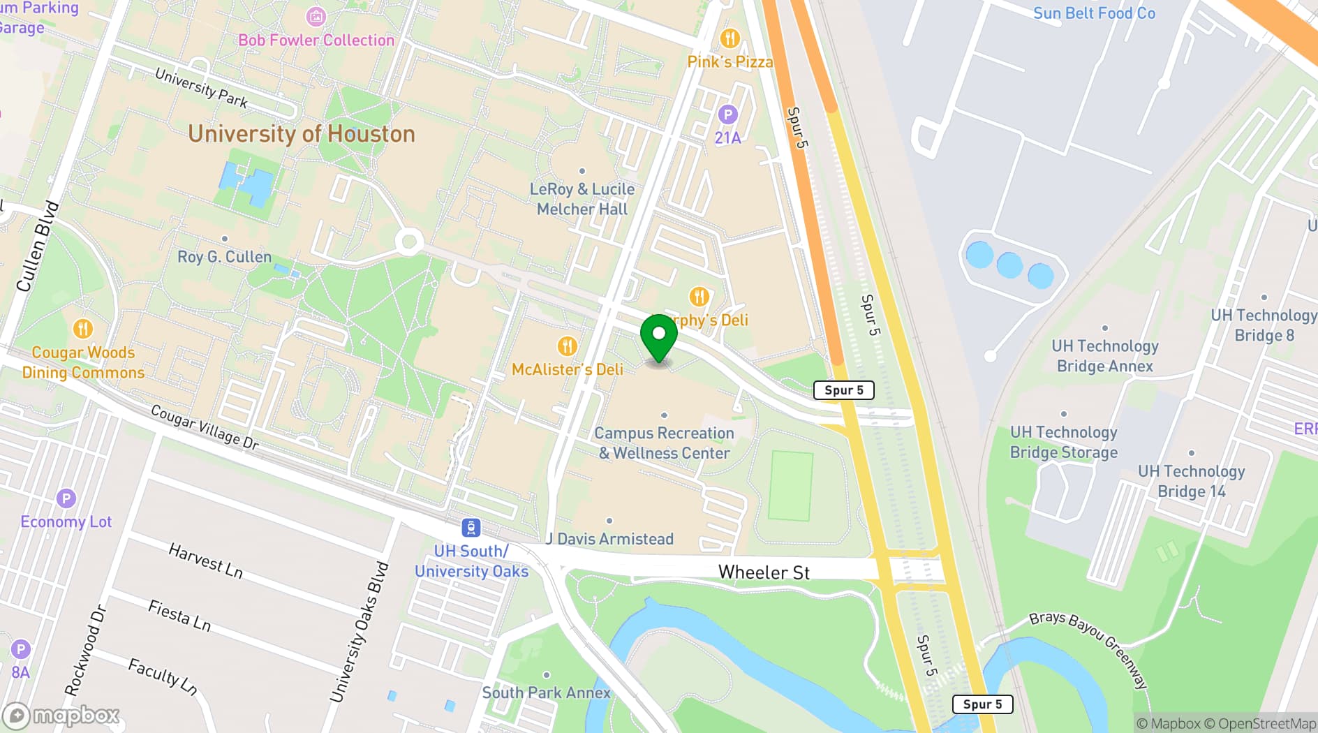 Map showing University of Houston Campus Recreation