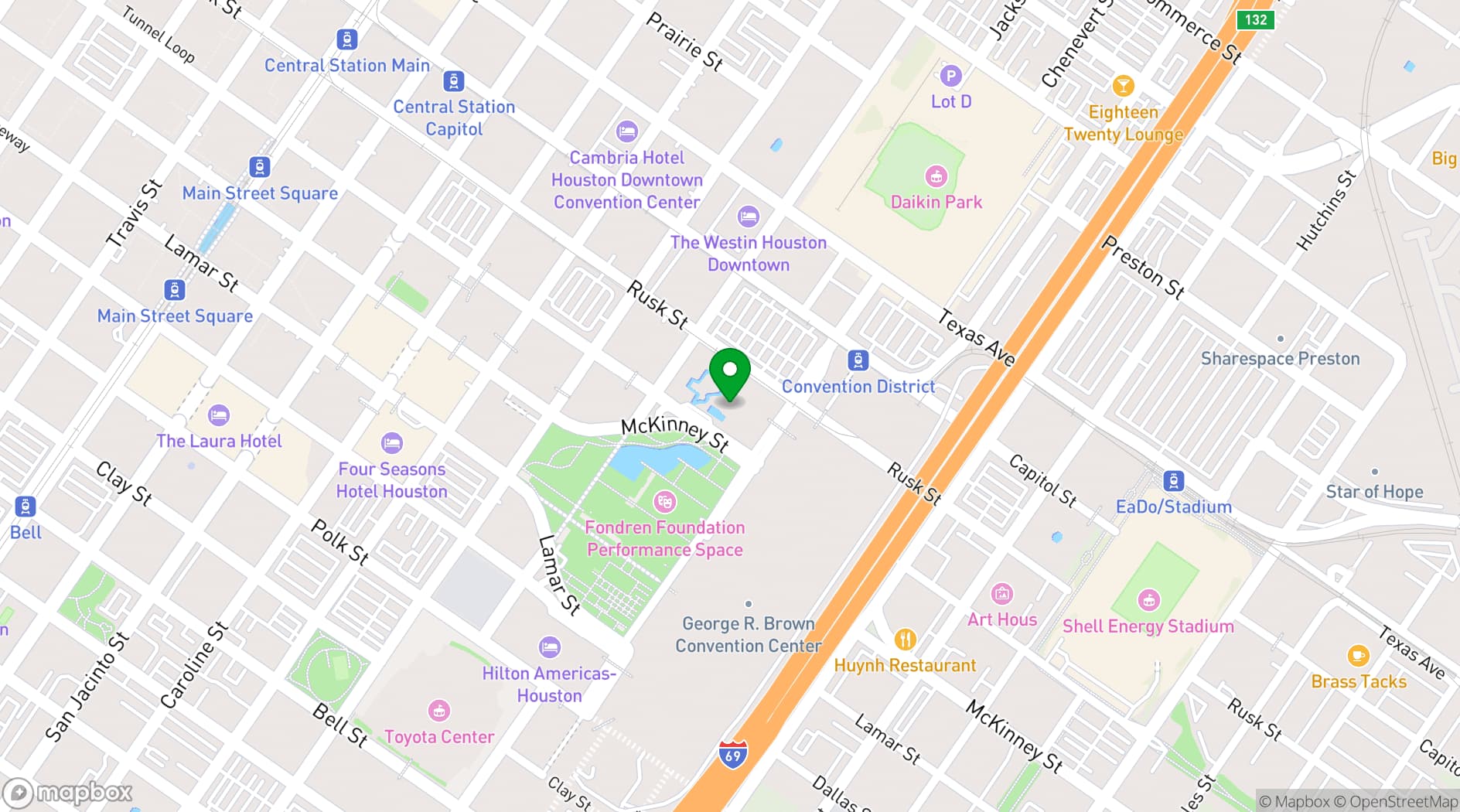 Map showing Marriott Marquis Houston