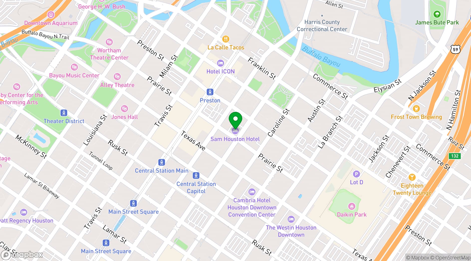 Map showing The Sam Houston, Curio Collection by Hilton