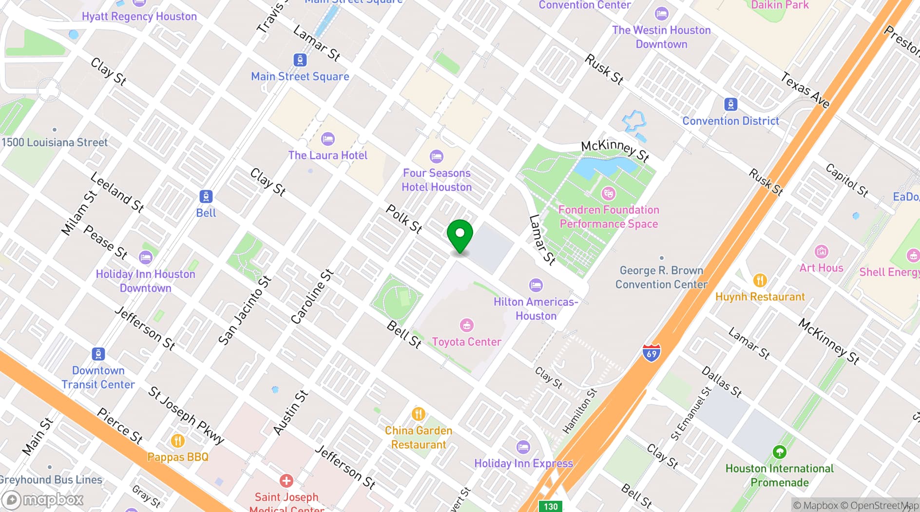 Map showing Houston Toyota Center